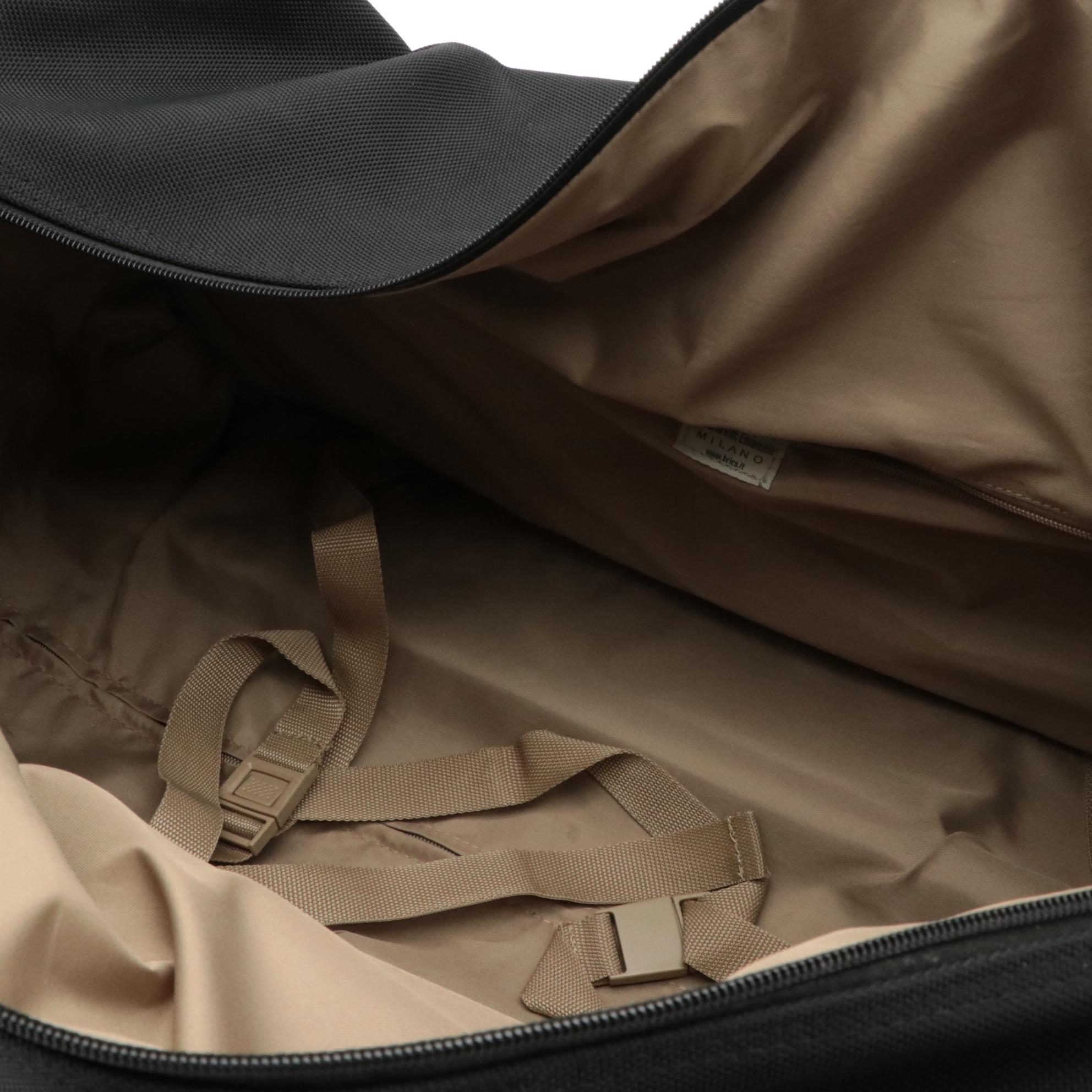 Bric's Black Ballistic Nylon Rolling Duffel Bag with Dark Brown Leather Trim