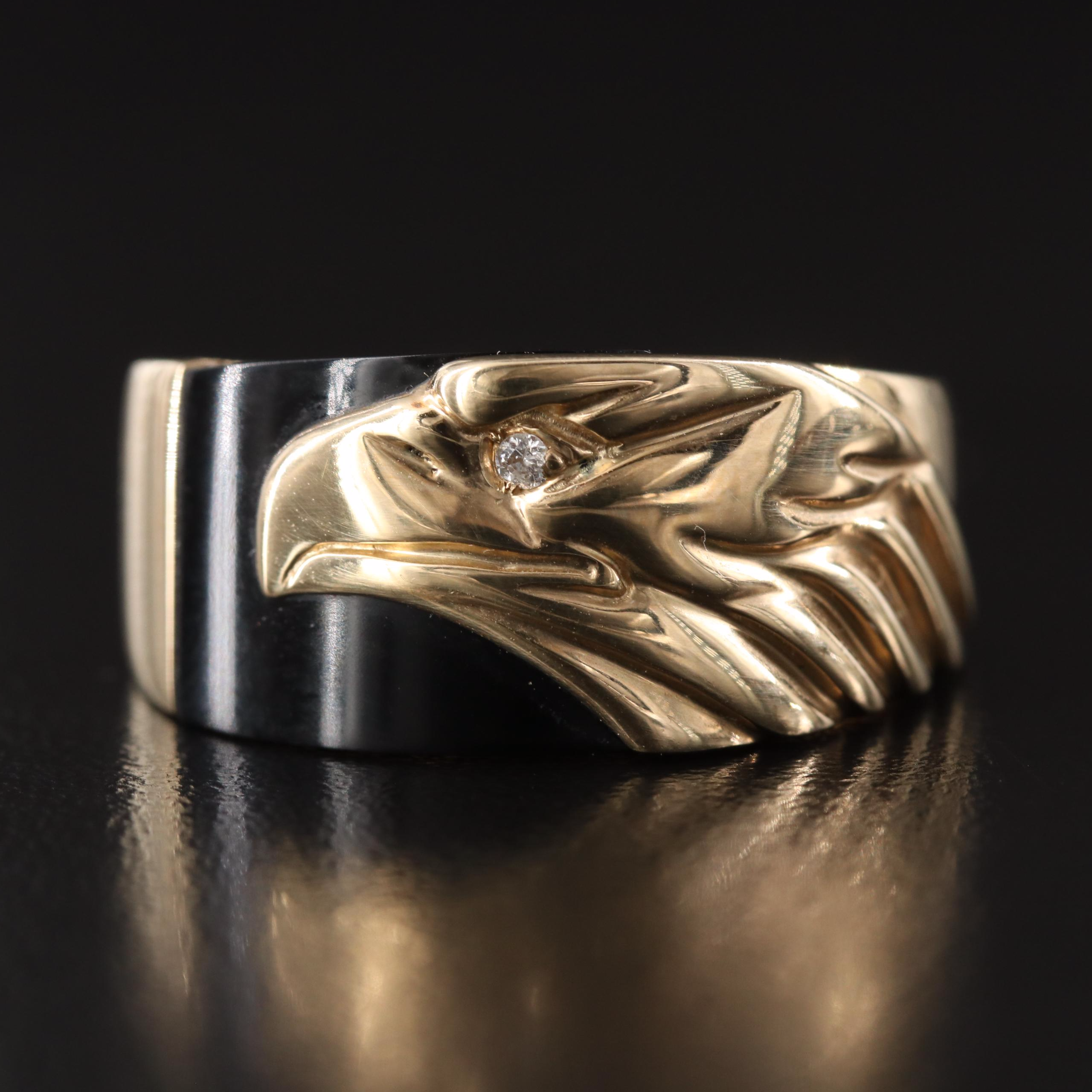 Franklin Mint "American Classic" 10K Onyx and Diamond Eagle Ring