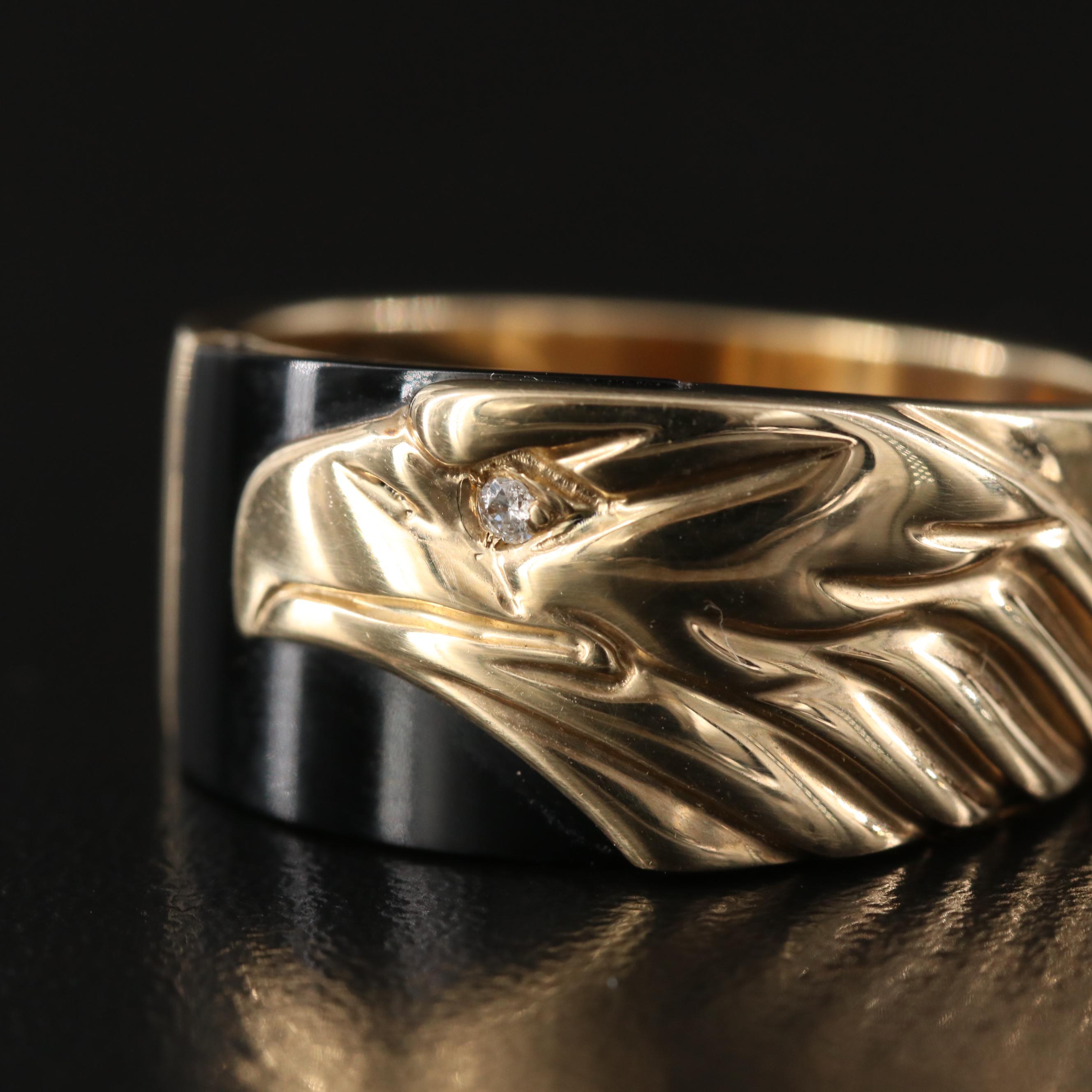 Franklin Mint "American Classic" 10K Onyx and Diamond Eagle Ring