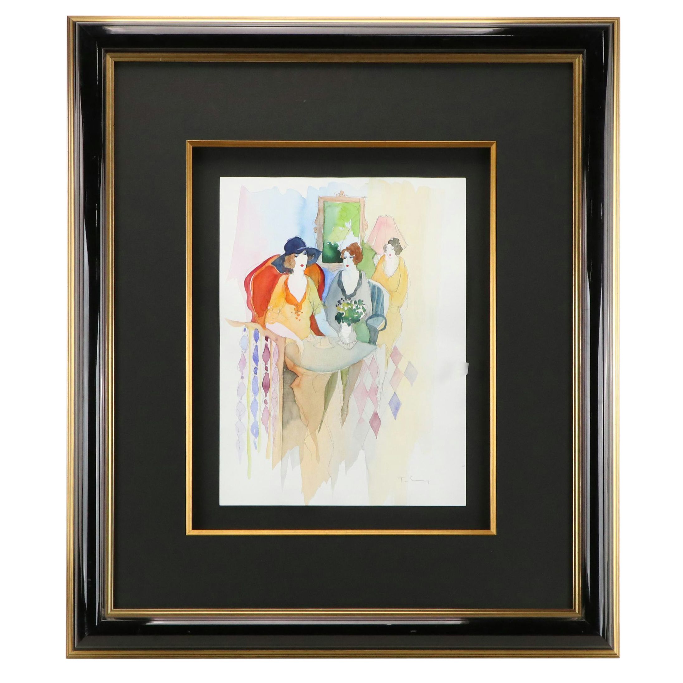 Itzchak Tarkay Watercolor Painting "Afternoon With Friends" COA