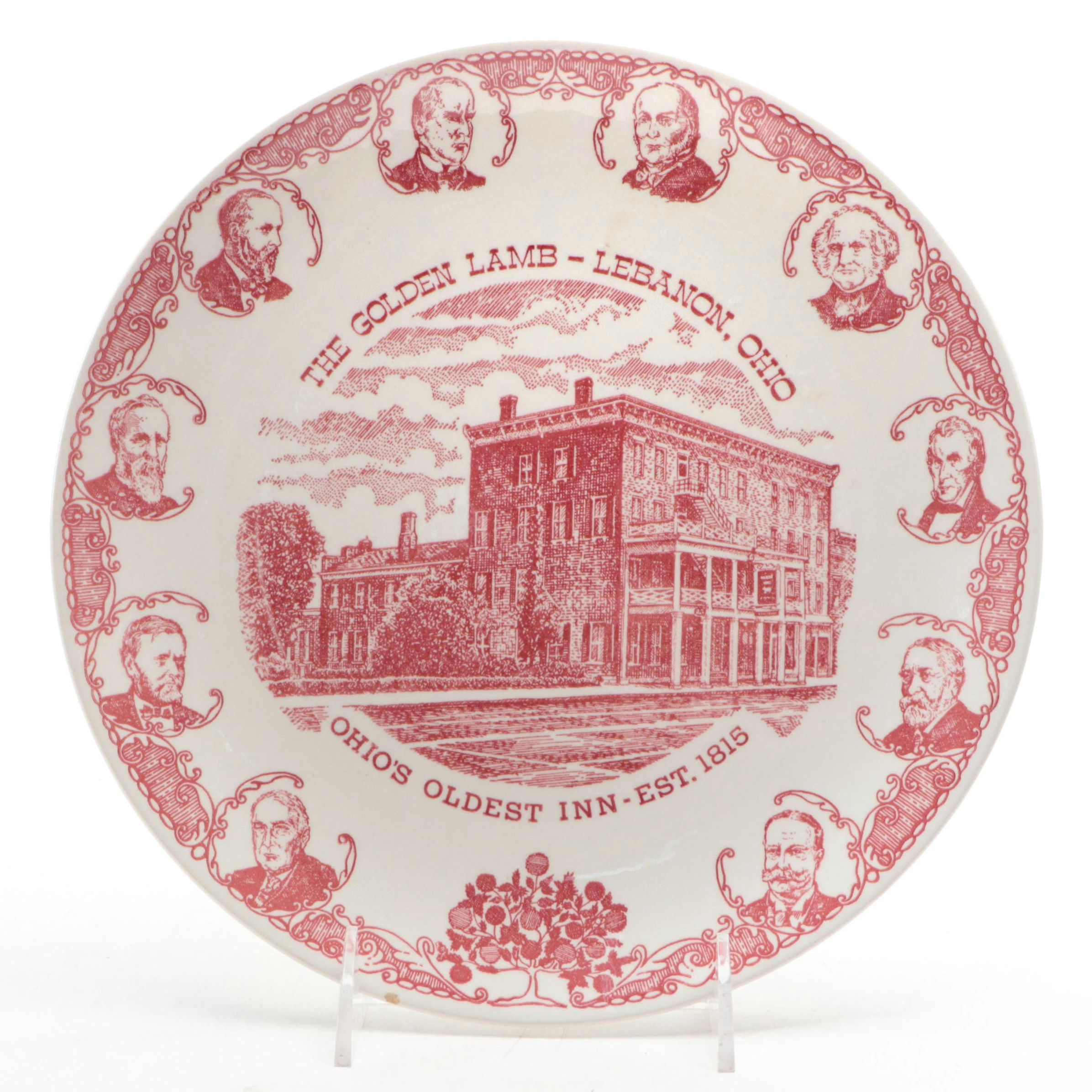 Kettlesprings Kilns "The Golden Lamb" Ceramic Souvenir Plate, Mid-20th Century