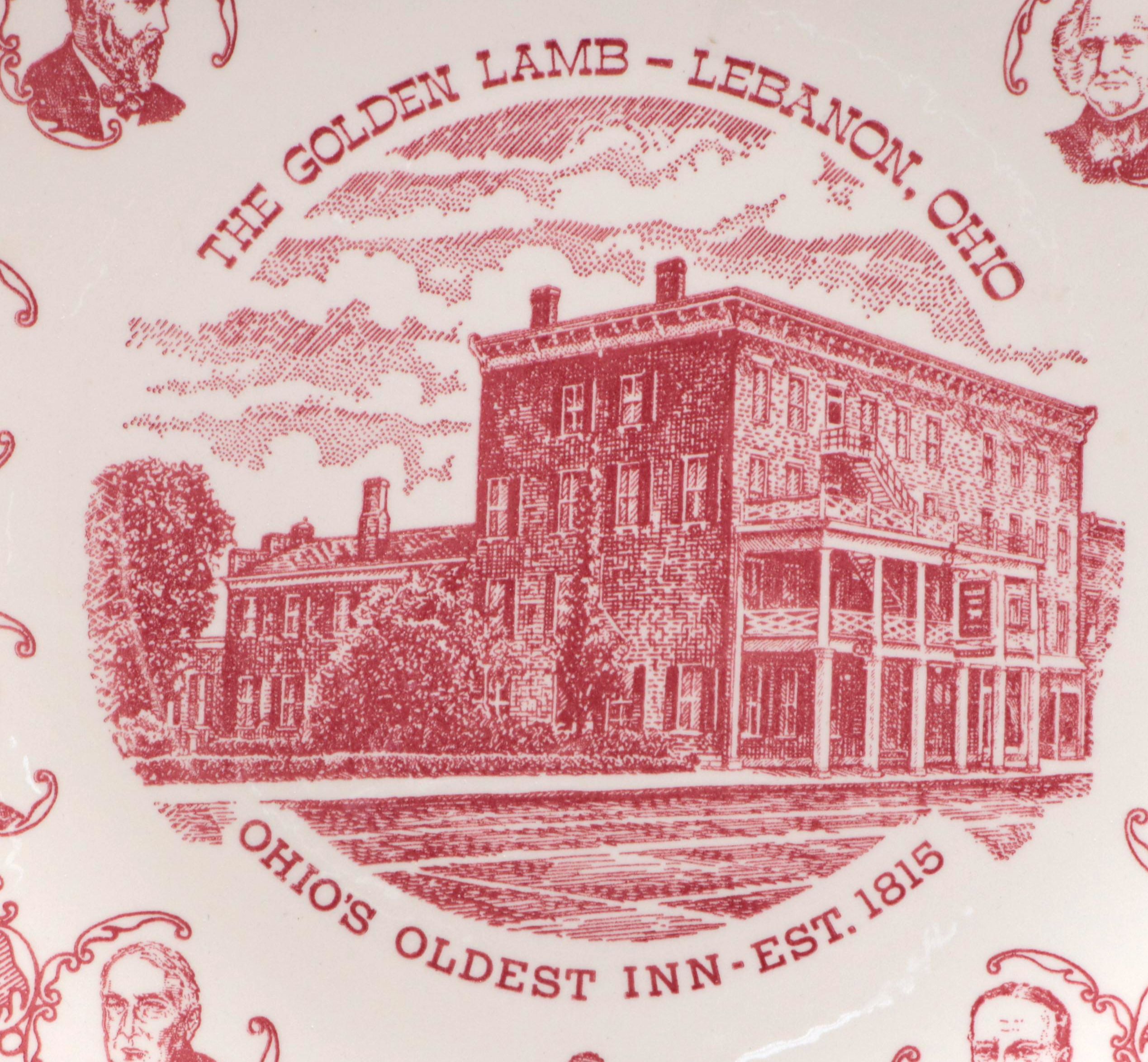 Kettlesprings Kilns "The Golden Lamb" Ceramic Souvenir Plate, Mid-20th Century