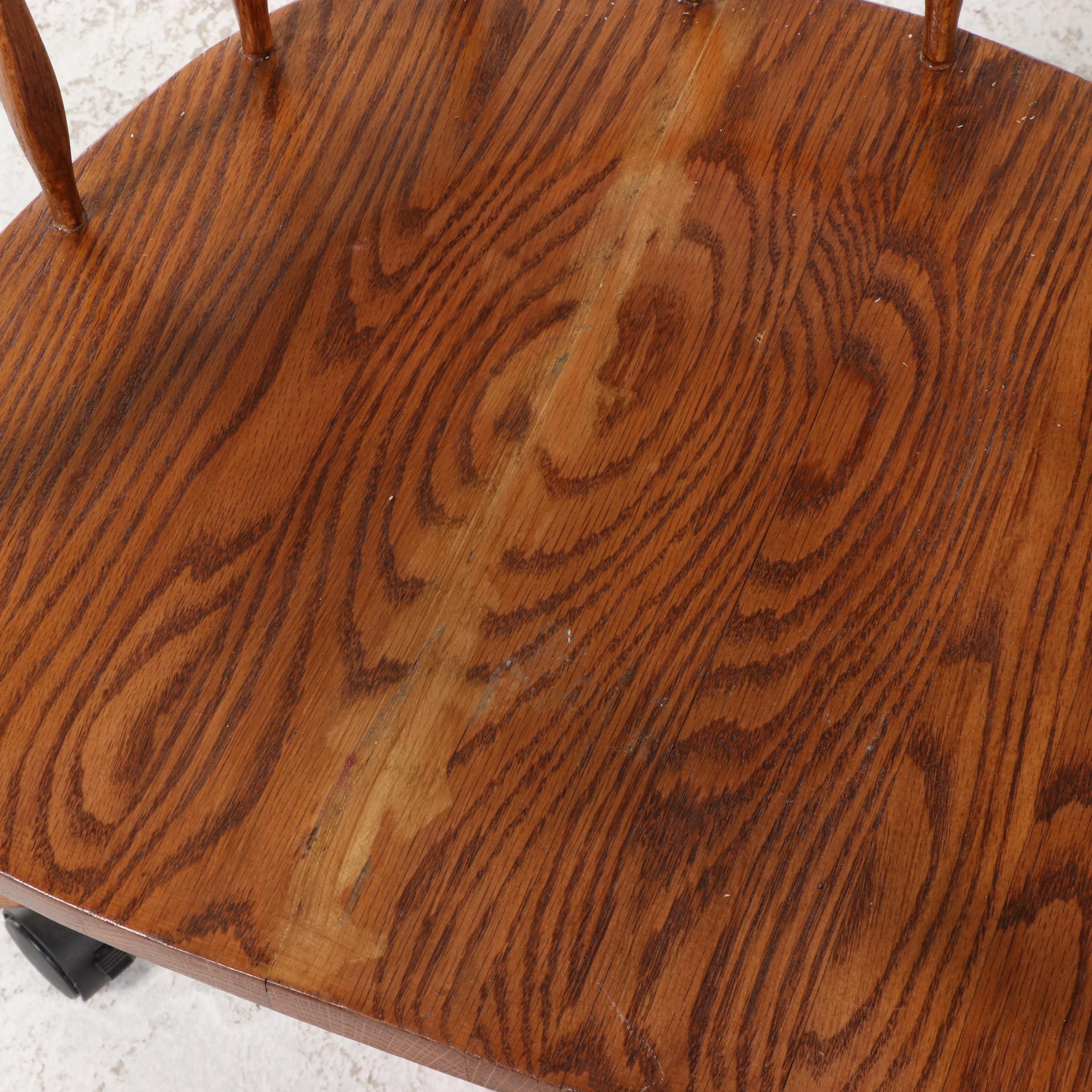 Colonial Style Oak and Caned Swivel-Tilt Windsor Desk Chair