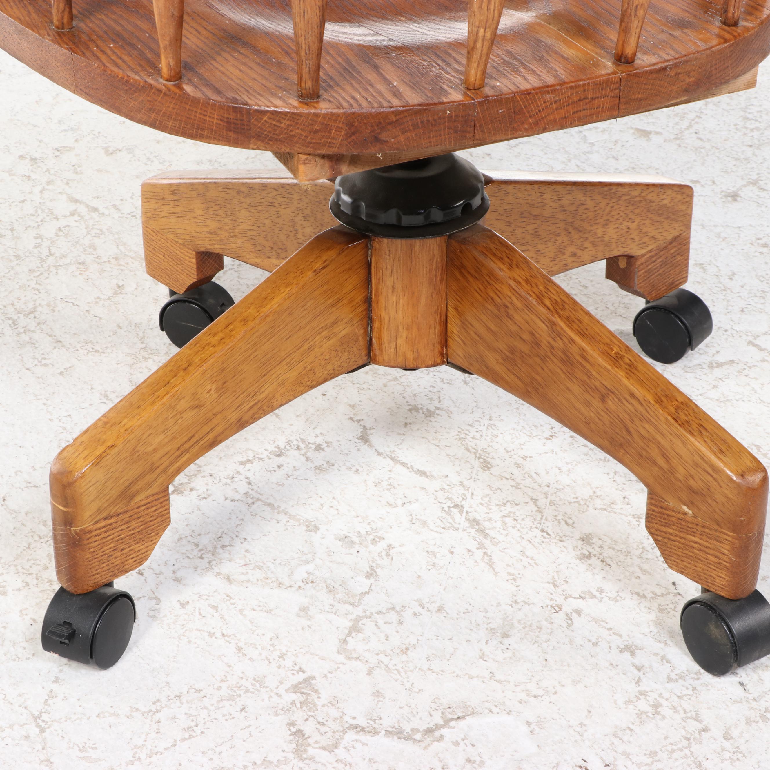 Colonial Style Oak and Caned Swivel-Tilt Windsor Desk Chair