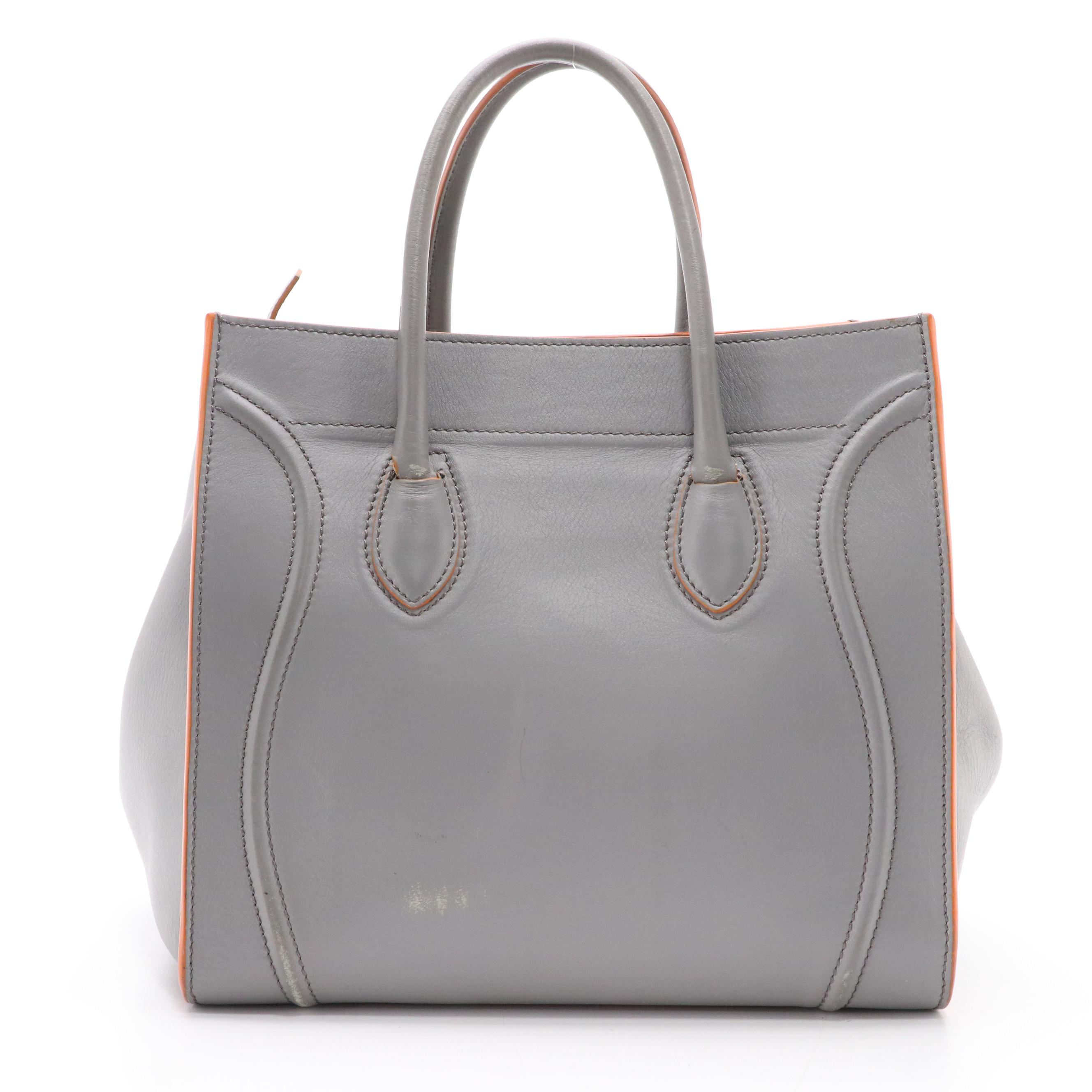 Céline Phantom Luggage Tote Bag in Cool Grey Calfskin Leather and Orange Trim