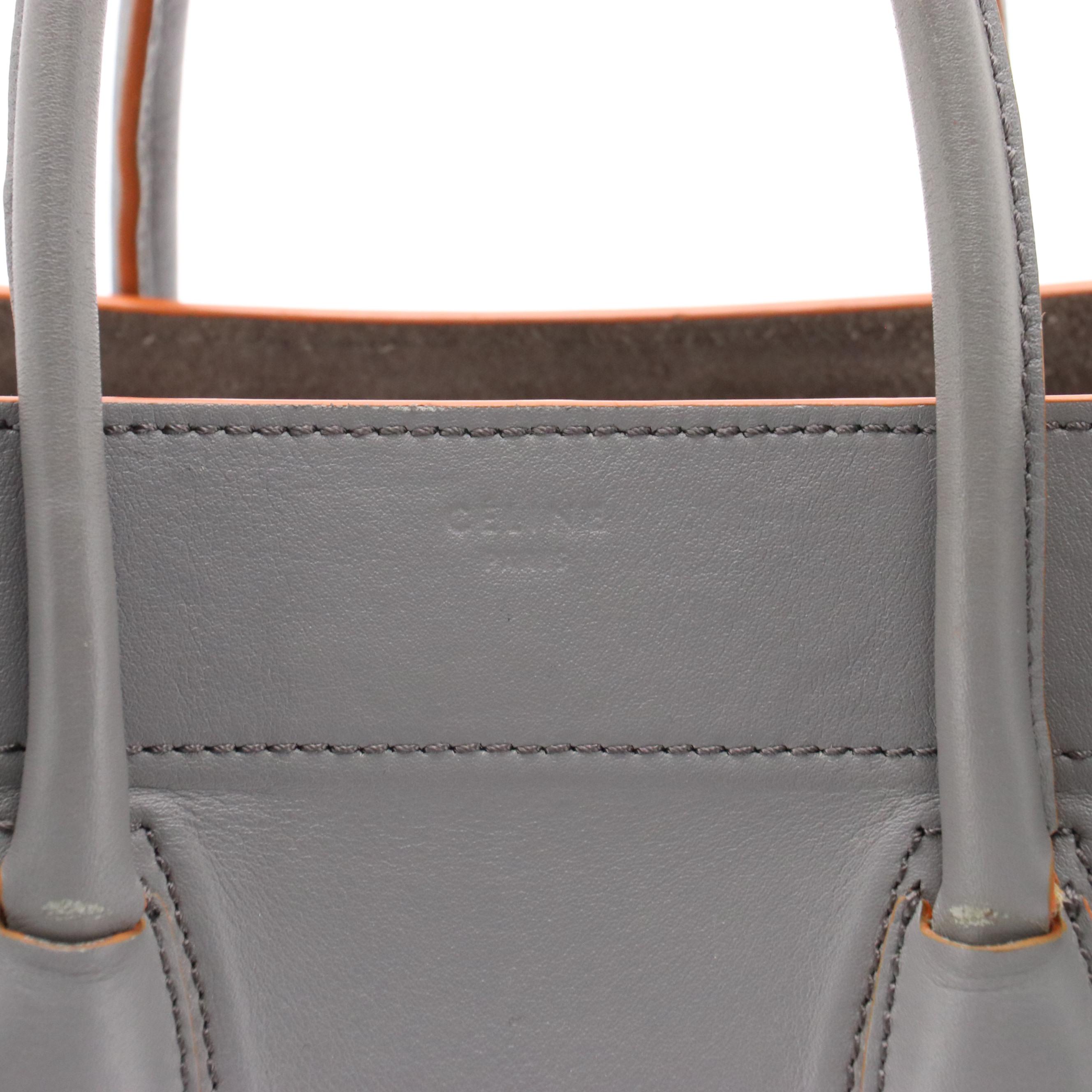 Céline Phantom Luggage Tote Bag in Cool Grey Calfskin Leather and Orange Trim