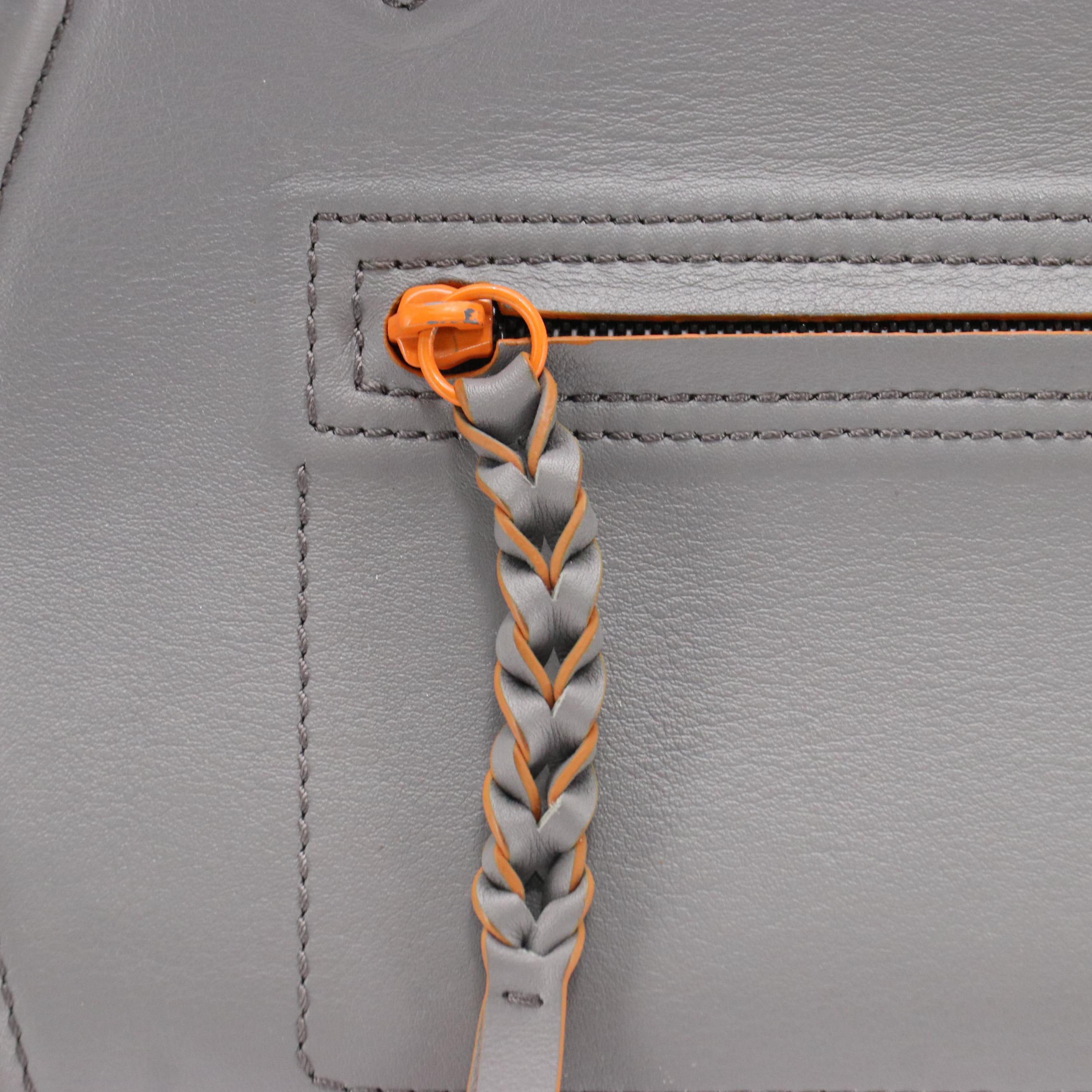 Céline Phantom Luggage Tote Bag in Cool Grey Calfskin Leather and Orange Trim