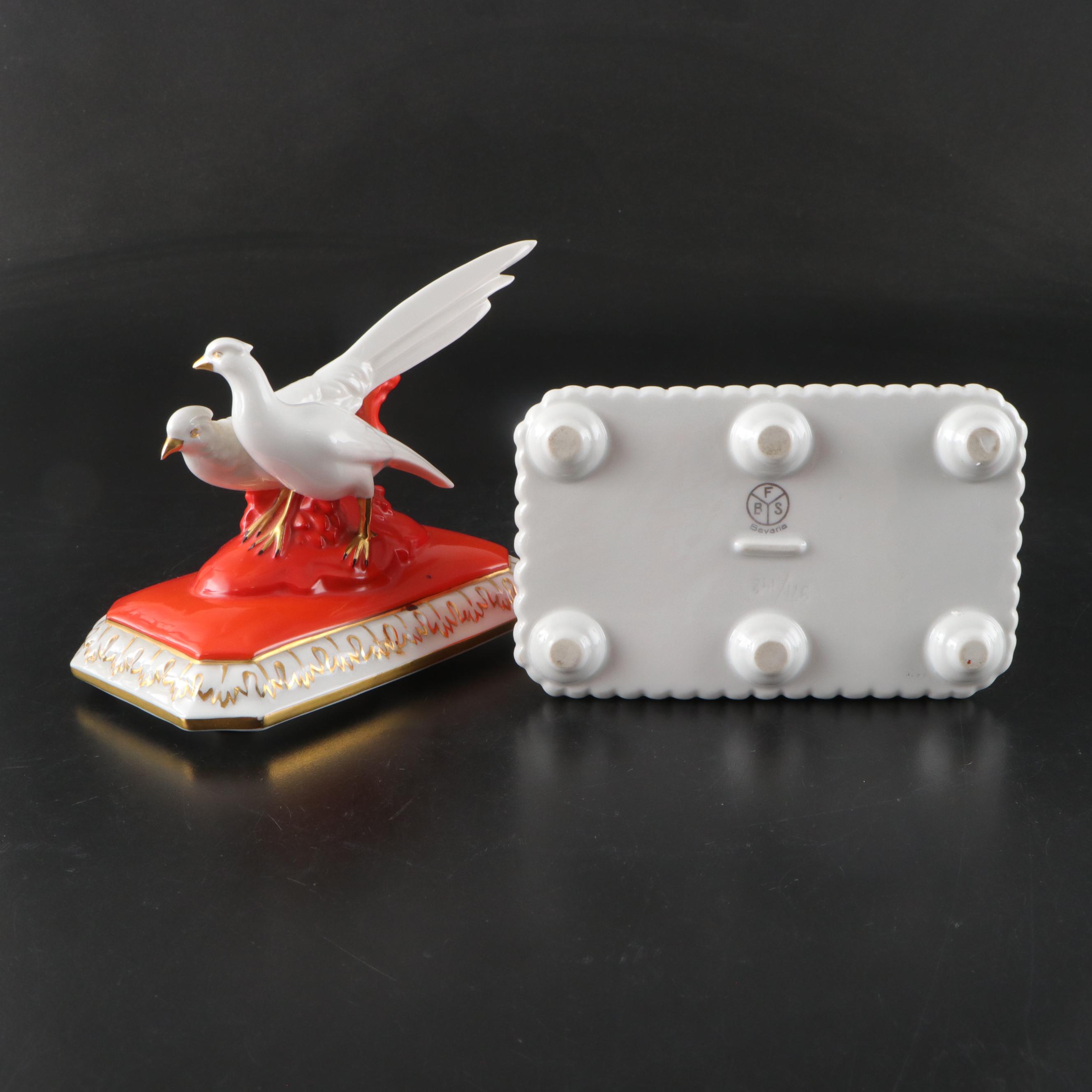 German Zeh Scherzer Porcelain Bird Figurine Pair with Other Porcelain Décor