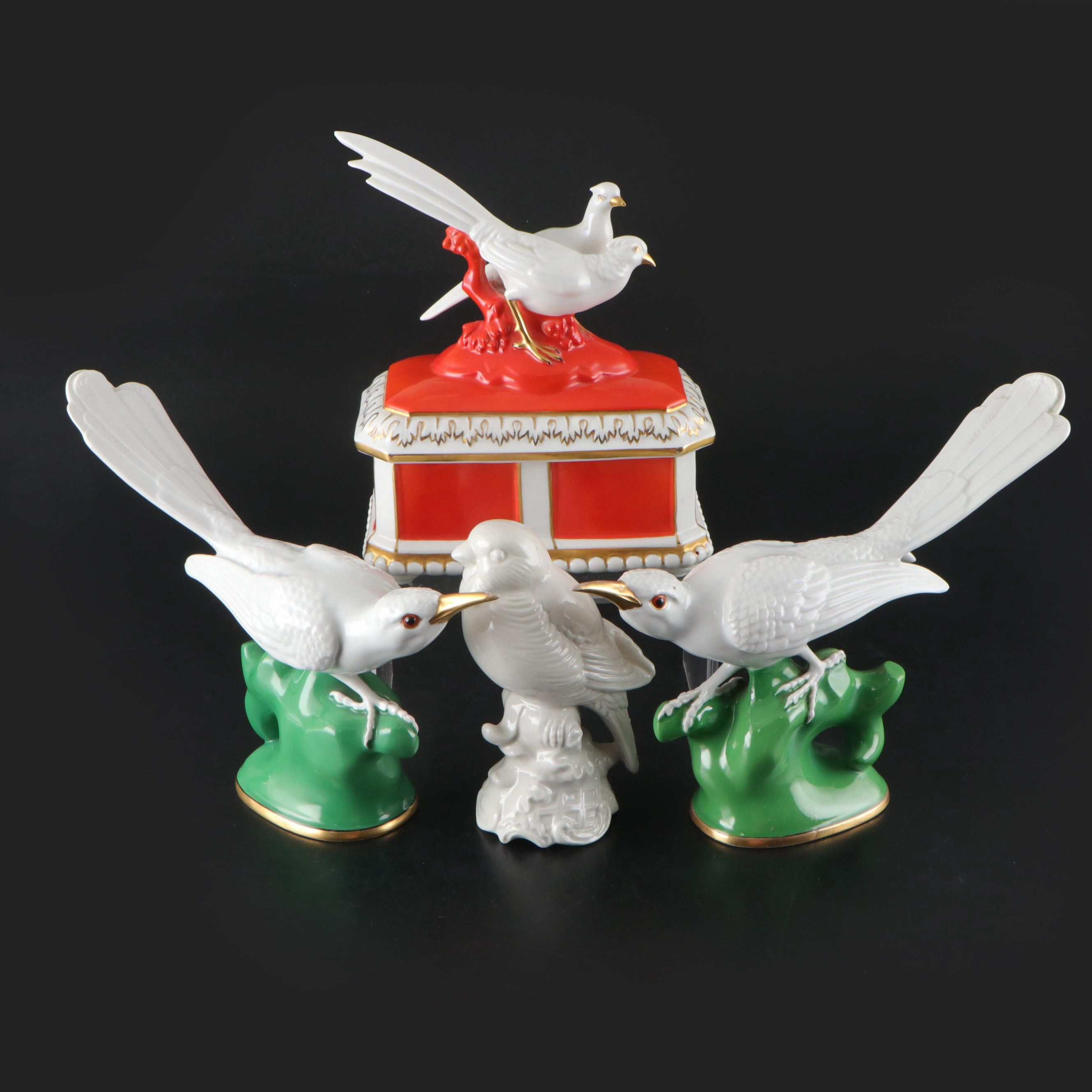 German Zeh Scherzer Porcelain Bird Figurine Pair with Other Porcelain Décor