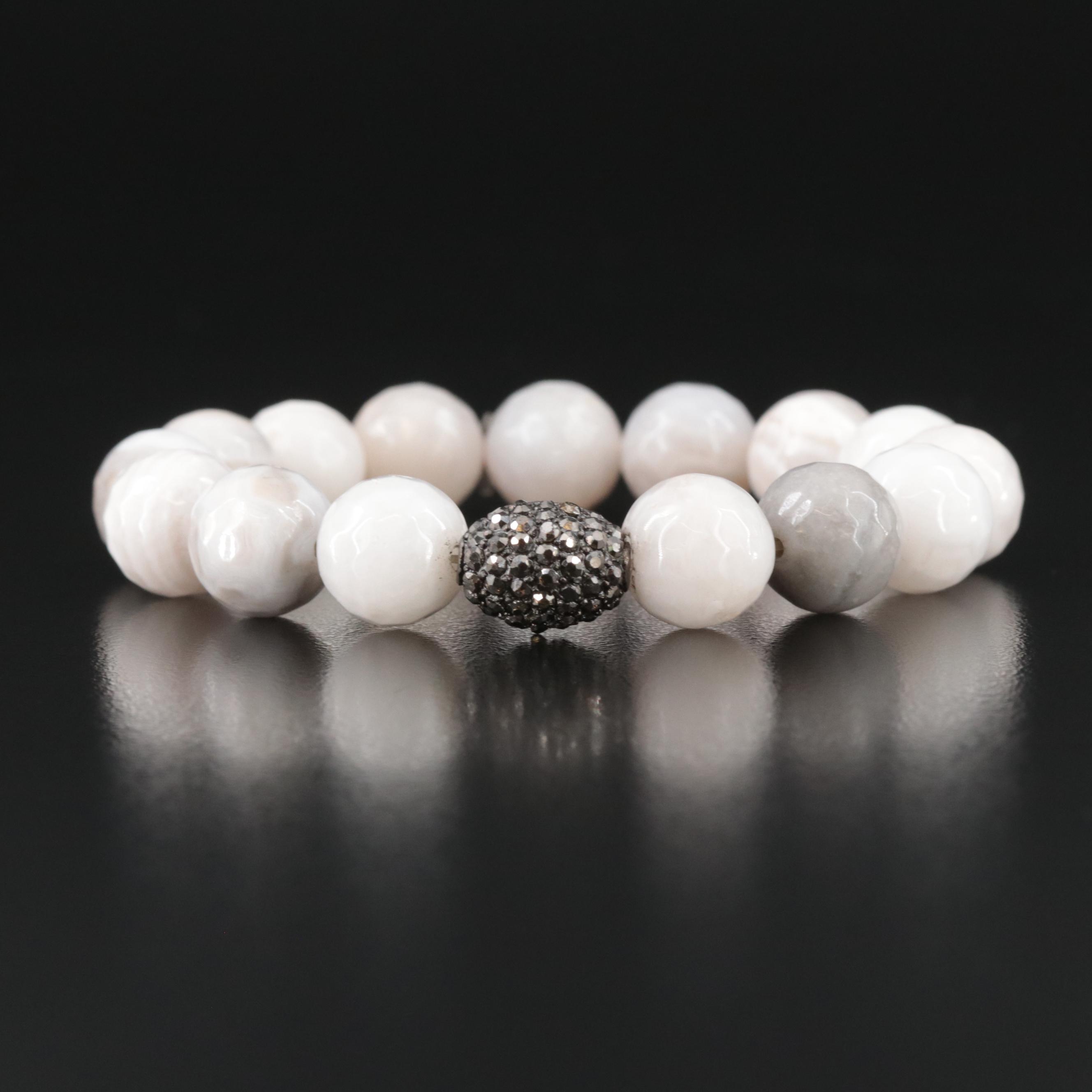 Agate Beaded Bracelet with Rhinestone Accents