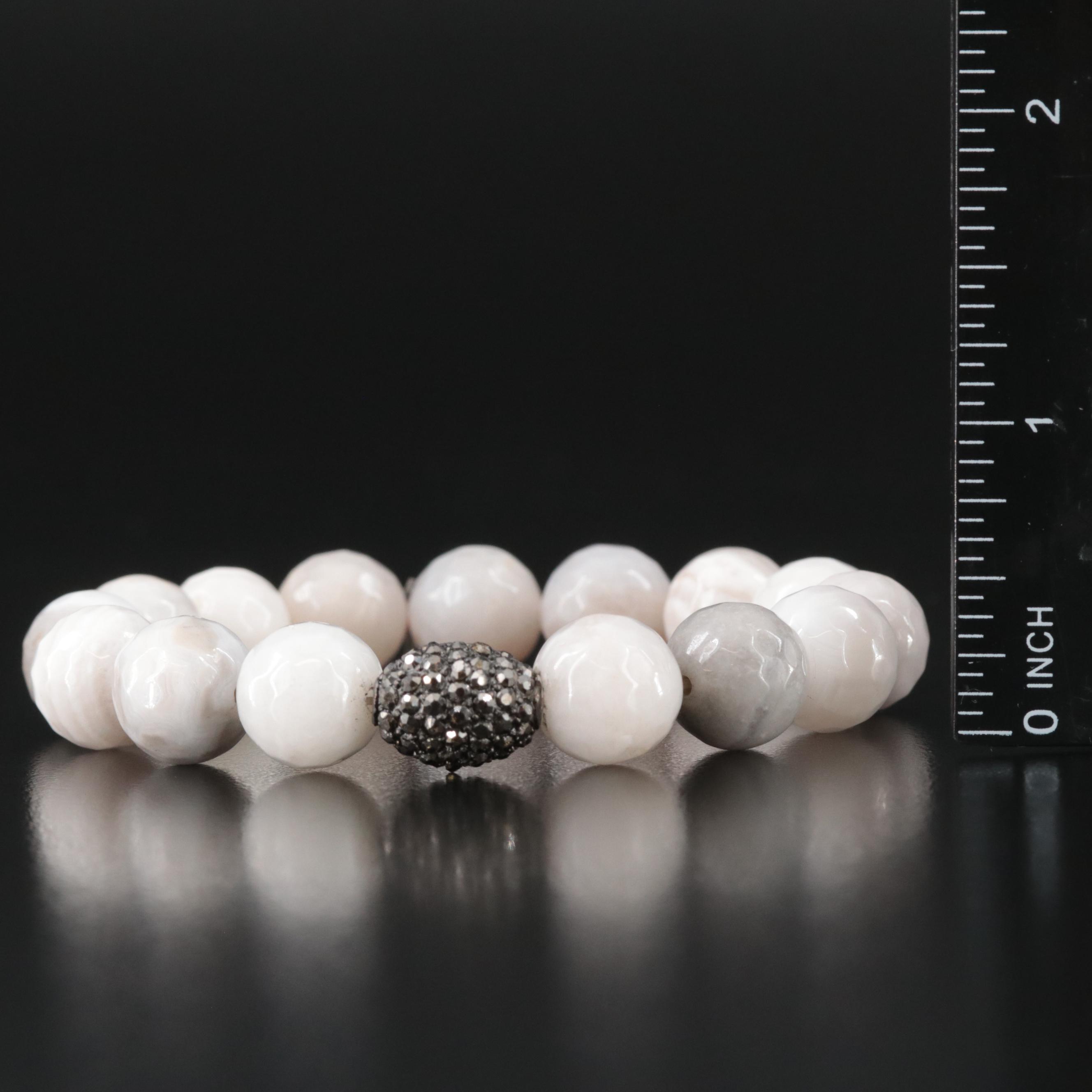 Agate Beaded Bracelet with Rhinestone Accents