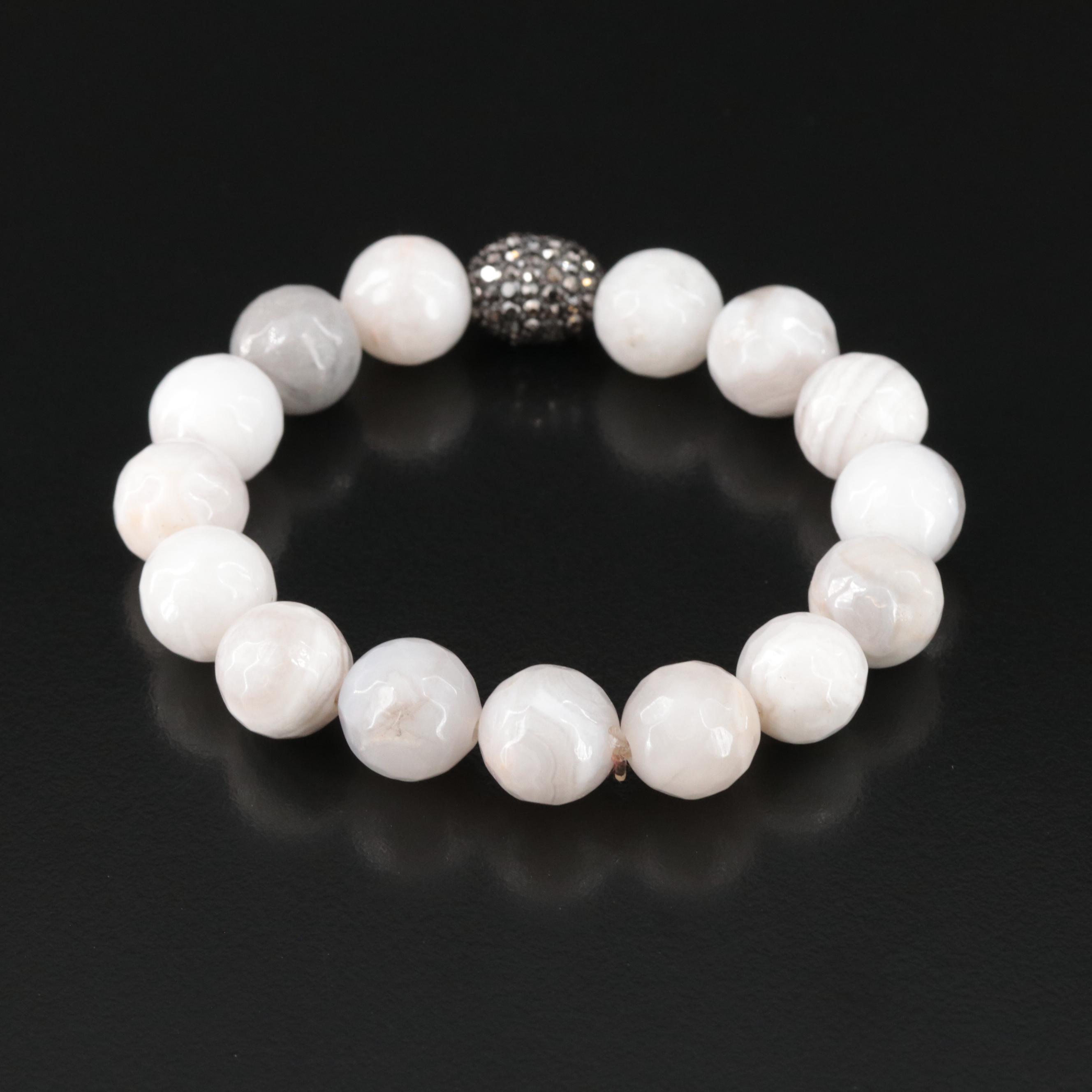 Agate Beaded Bracelet with Rhinestone Accents