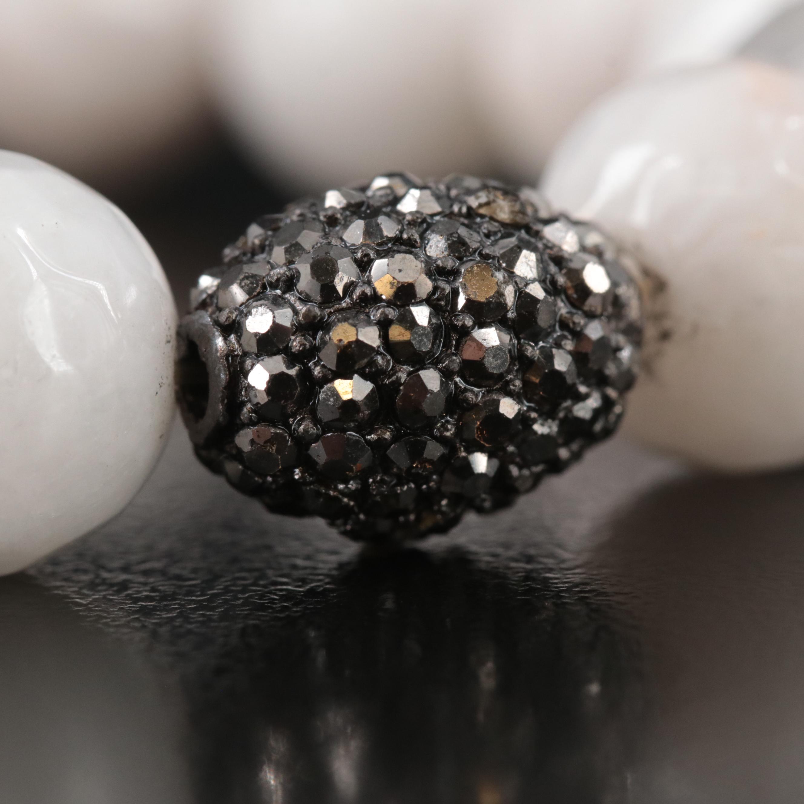 Agate Beaded Bracelet with Rhinestone Accents