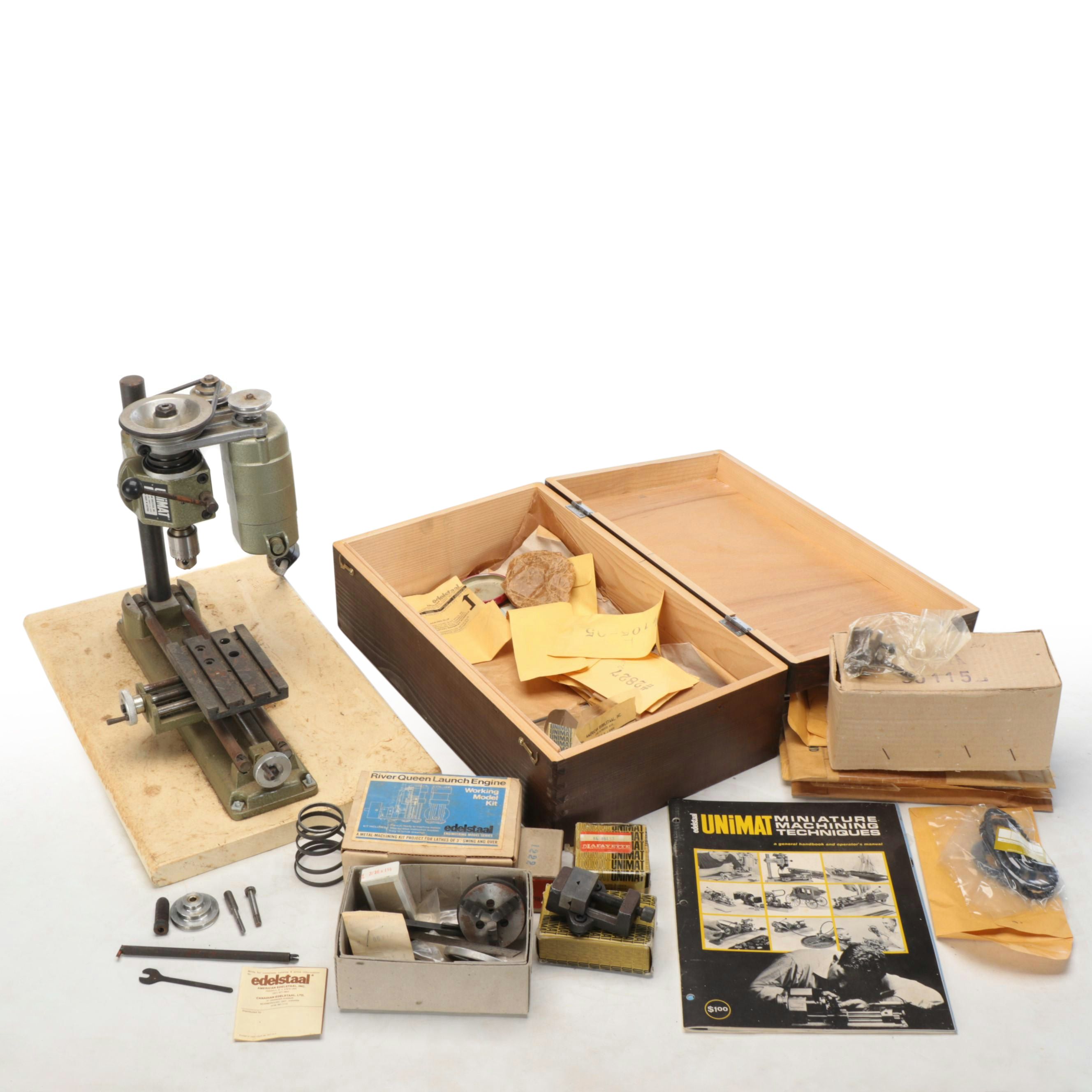 Edelstaal Unimat Benchtop Lathe with Manual and Accessories, Mid to Late 20th C