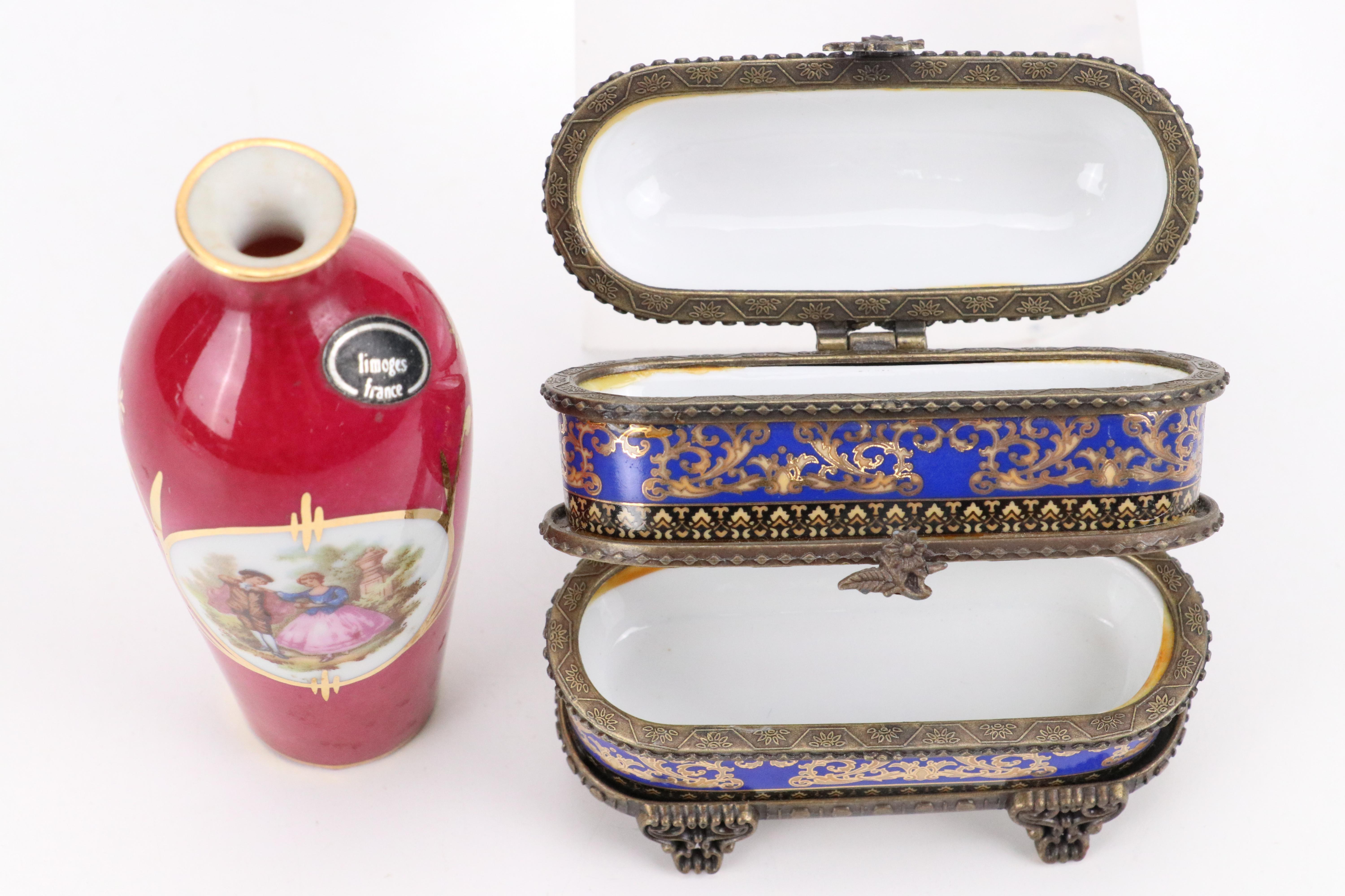 Porcelain Two-Tiered Hinged Box with Other Porcelain Hinged Box and Vase