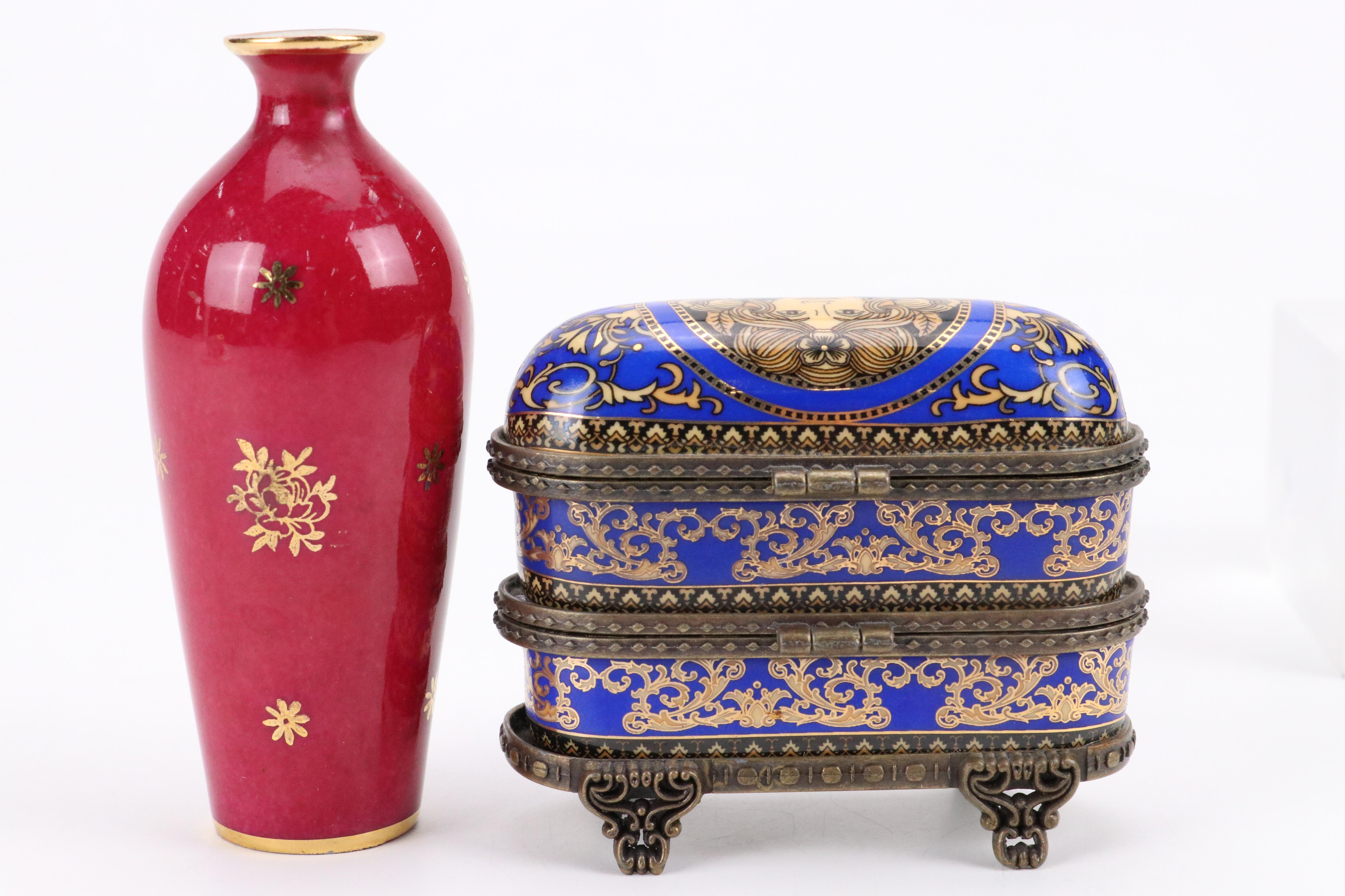 Porcelain Two-Tiered Hinged Box with Other Porcelain Hinged Box and Vase