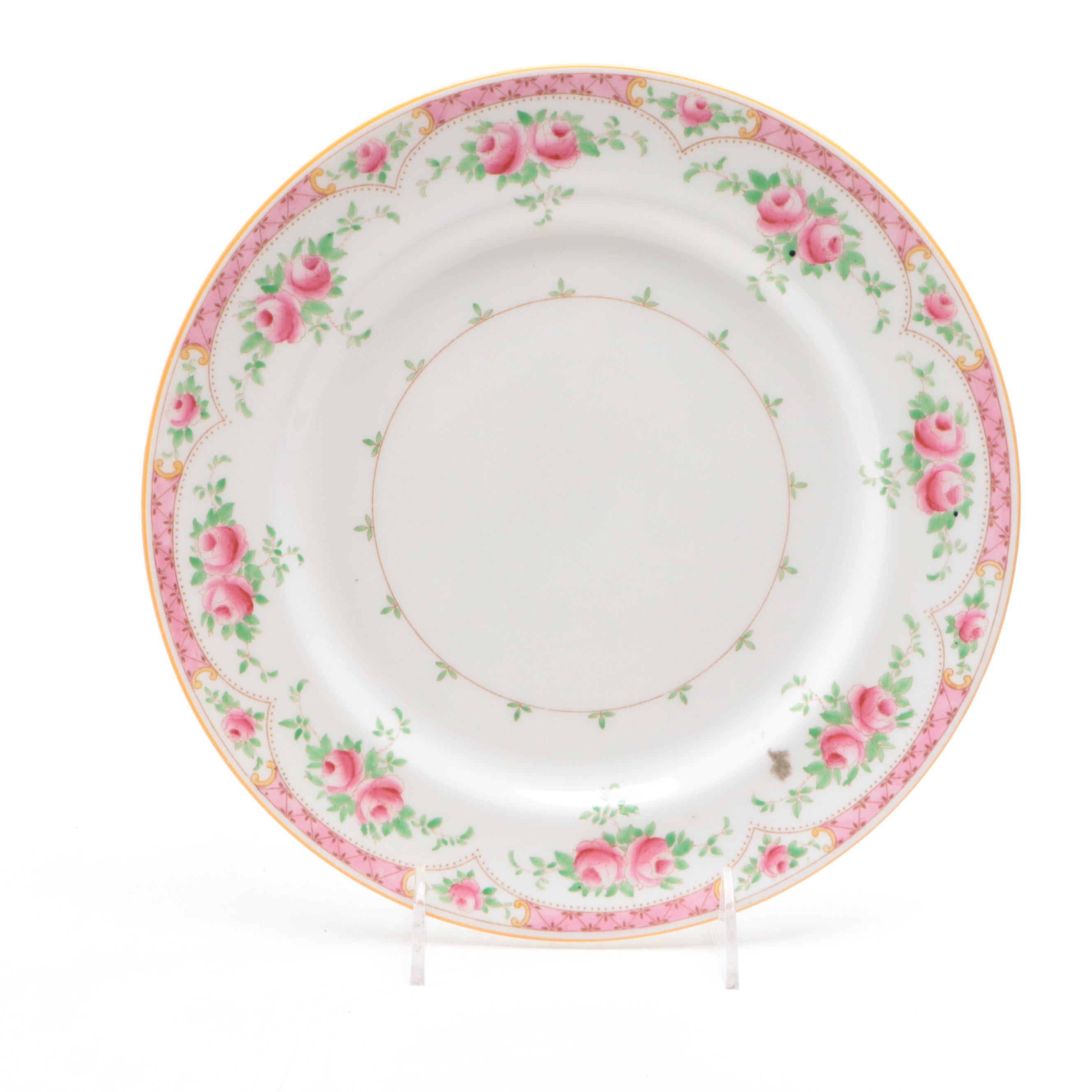Royal Doulton Pink Rose Motif Porcelain Dinner Plates, Mid to Late 20th Century