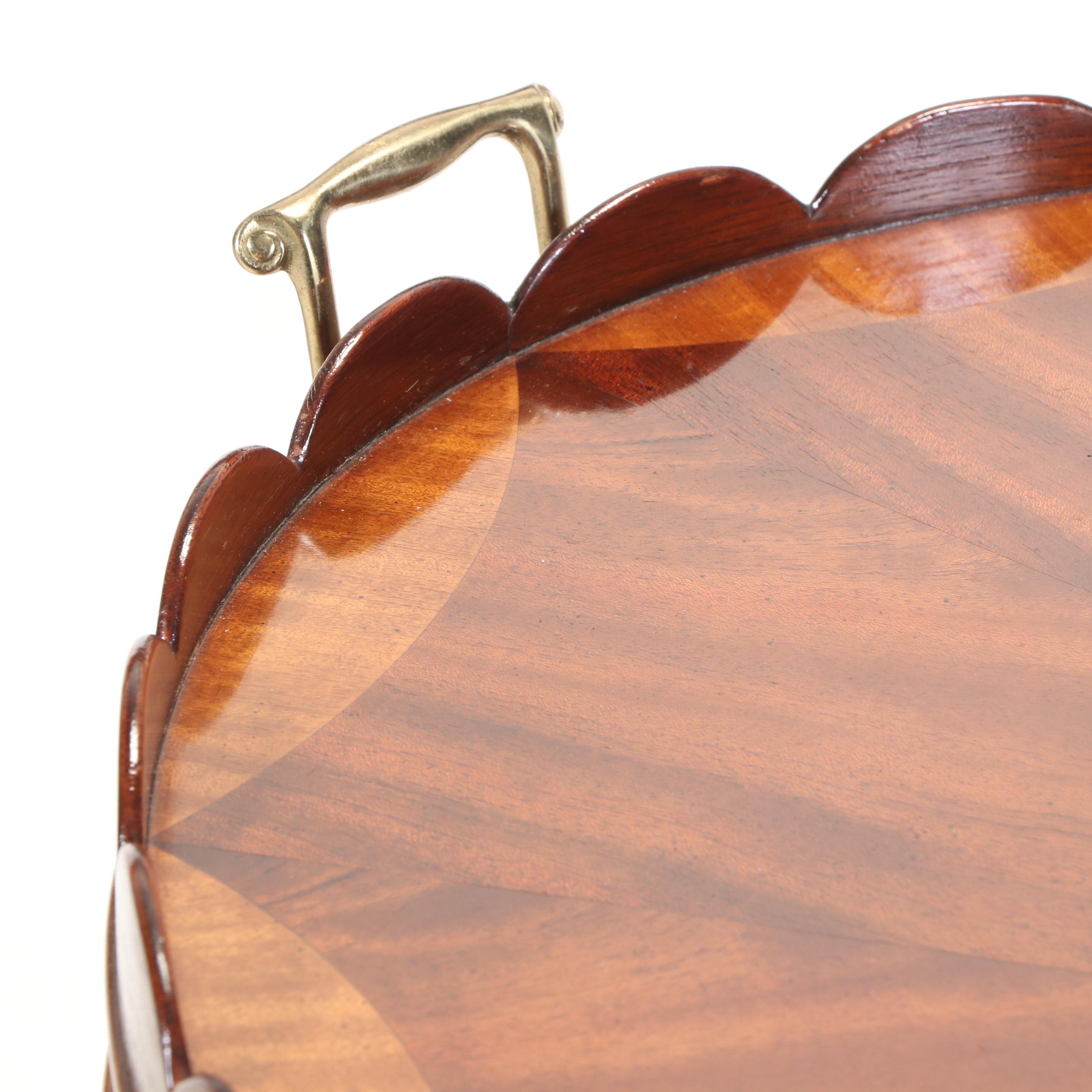 Pair of Baker Furniture Collector's Edition Mahogany Marquetry Top Tray Tables