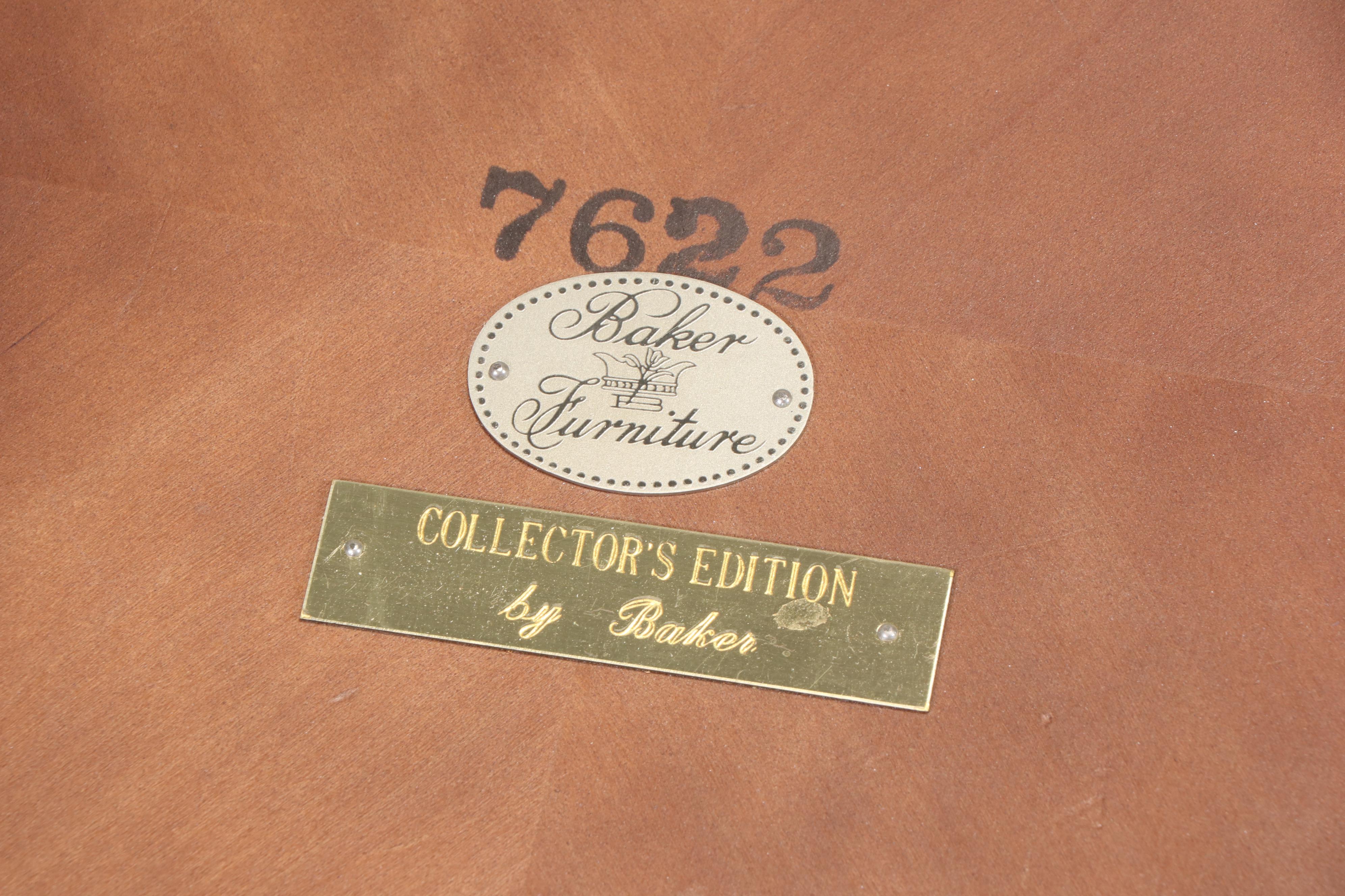 Pair of Baker Furniture Collector's Edition Mahogany Marquetry Top Tray Tables