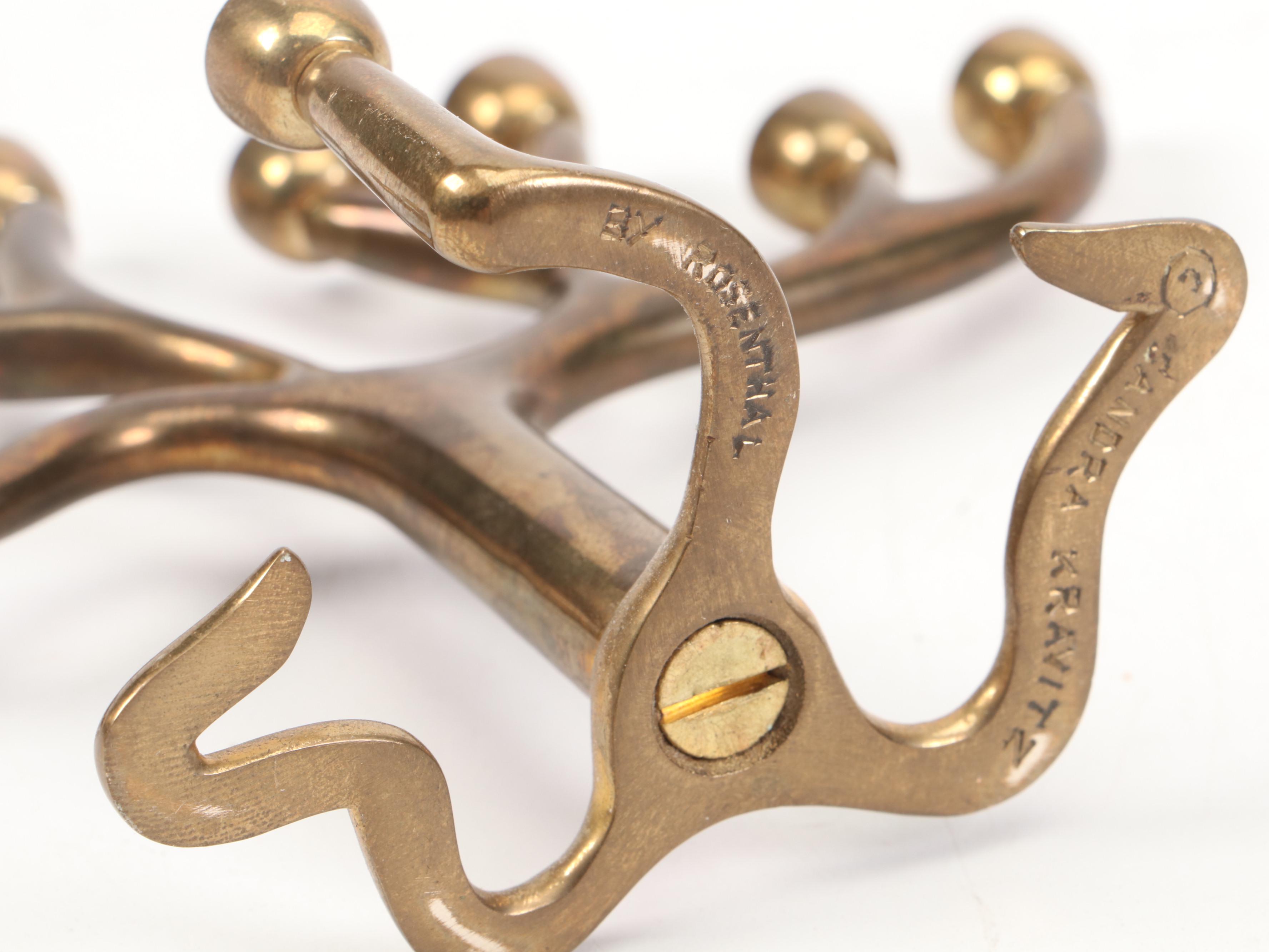 Sandra Kravitz Cast Brass and Other Hannukiah with "Jerusalem" Wall Plate