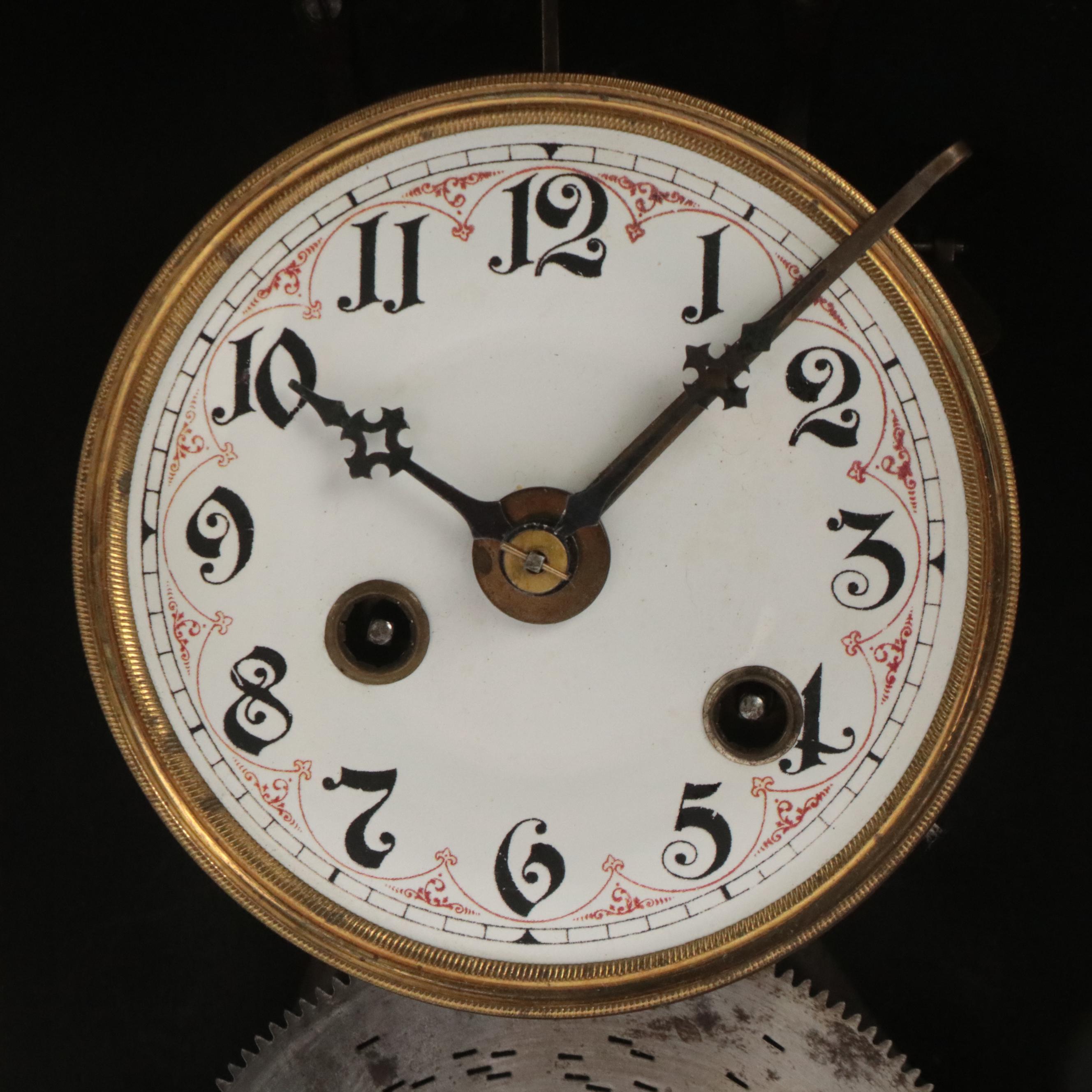 Junghans German Carved Wooden Mantel Clock with Arion Disc Music Box