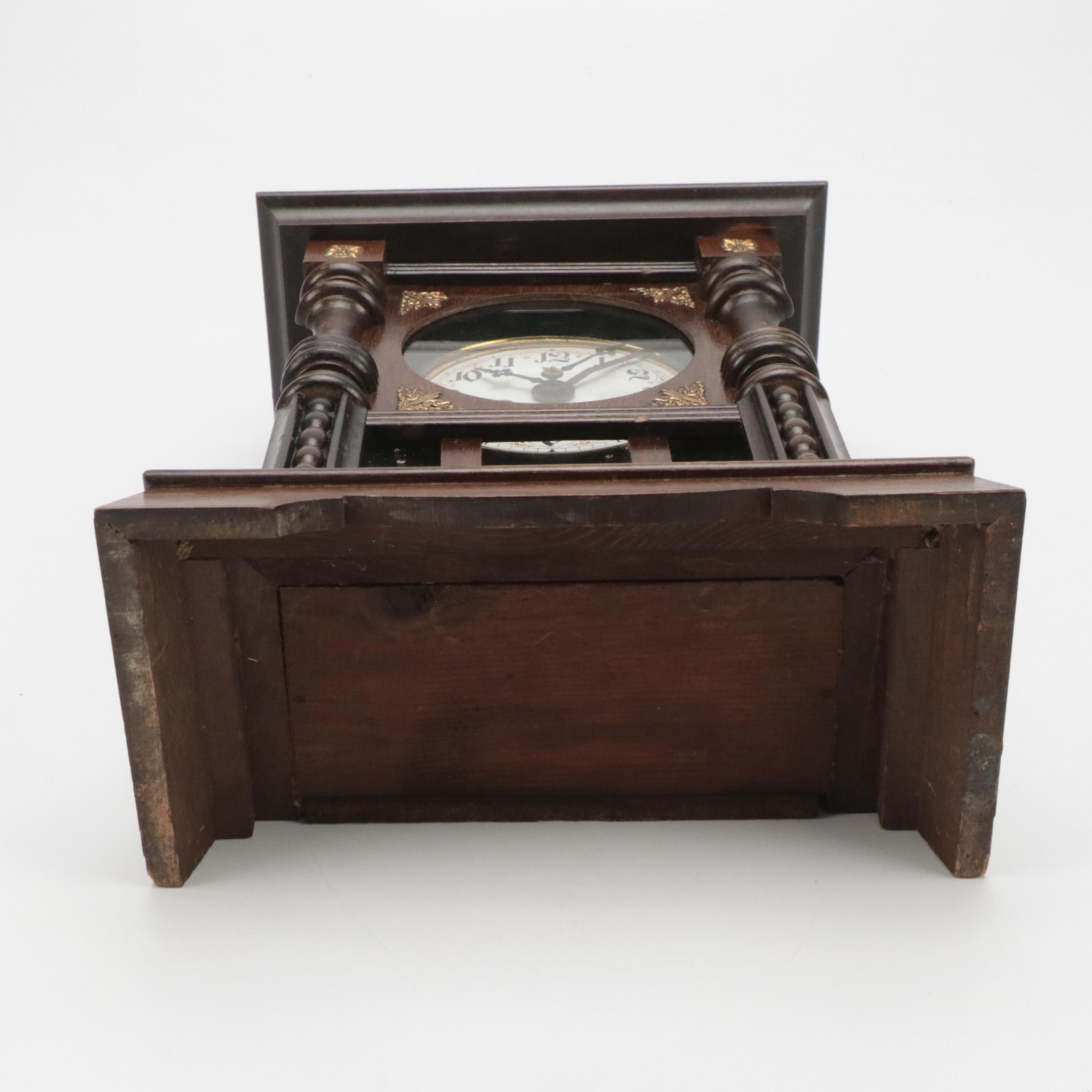 Junghans German Carved Wooden Mantel Clock with Arion Disc Music Box