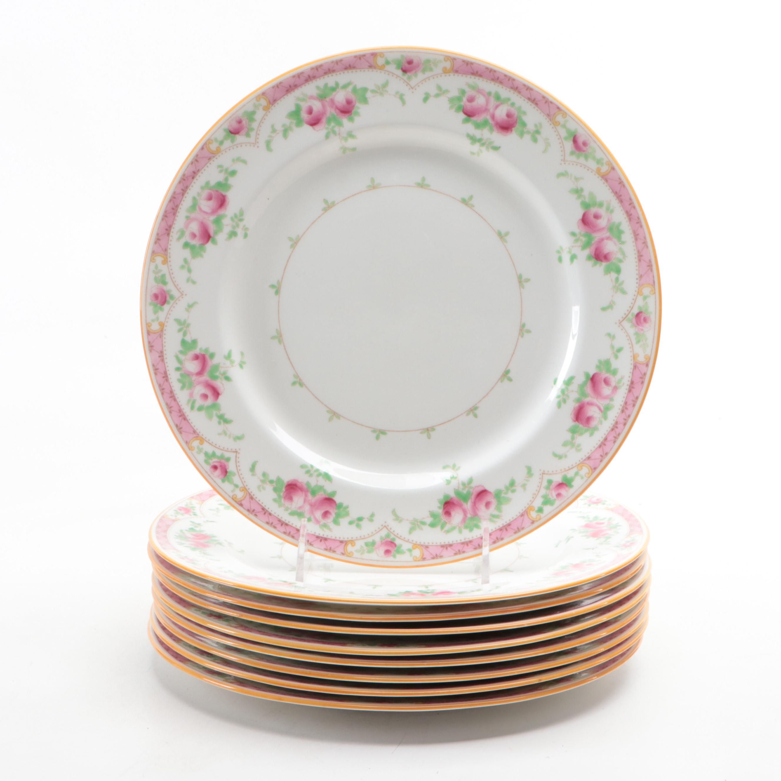Royal Doulton Pink Rose Motif Porcelain Dinner Plates, Mid to Late 20th Century
