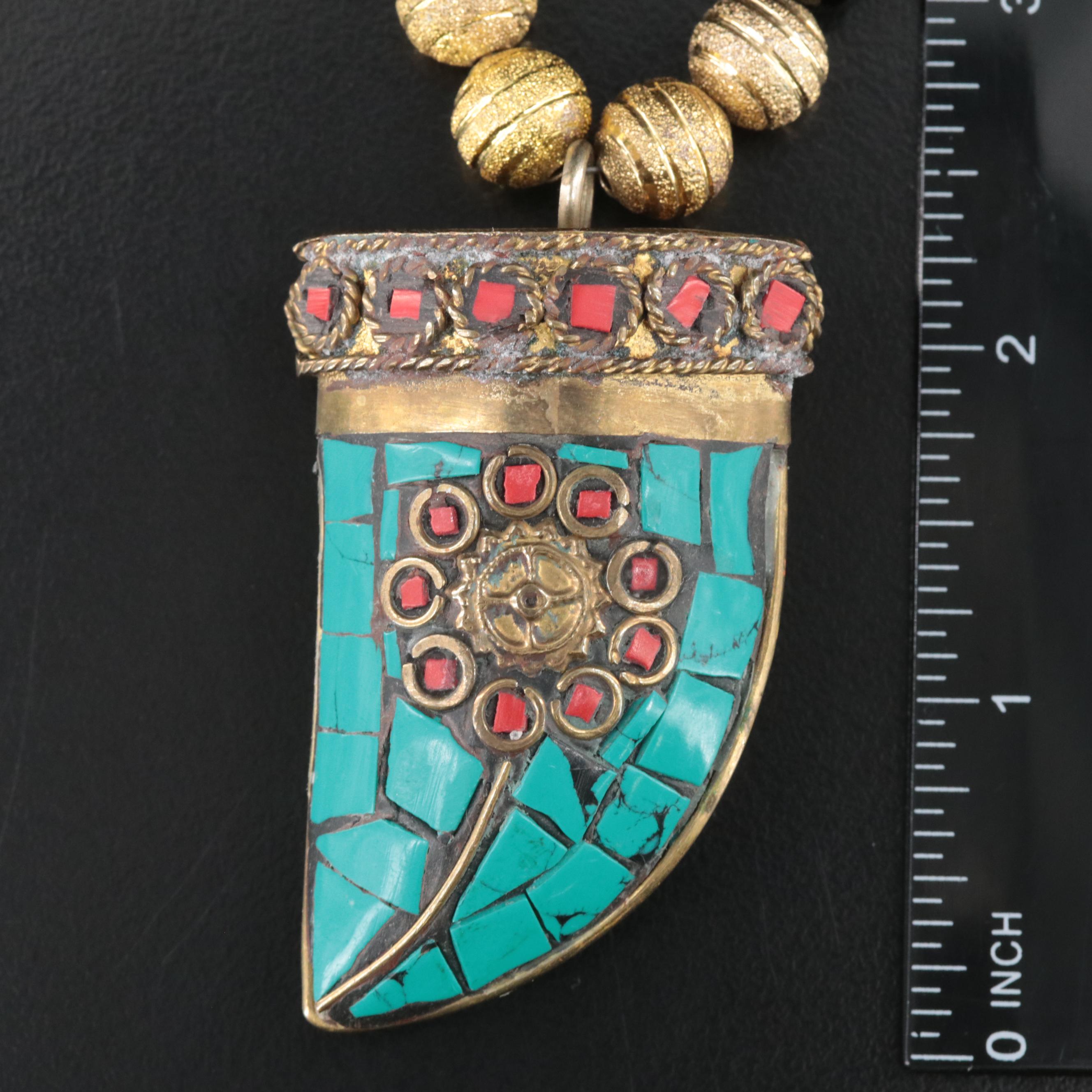 Fang Necklace Including Black Onyx, Faux Stone, Rhinestone