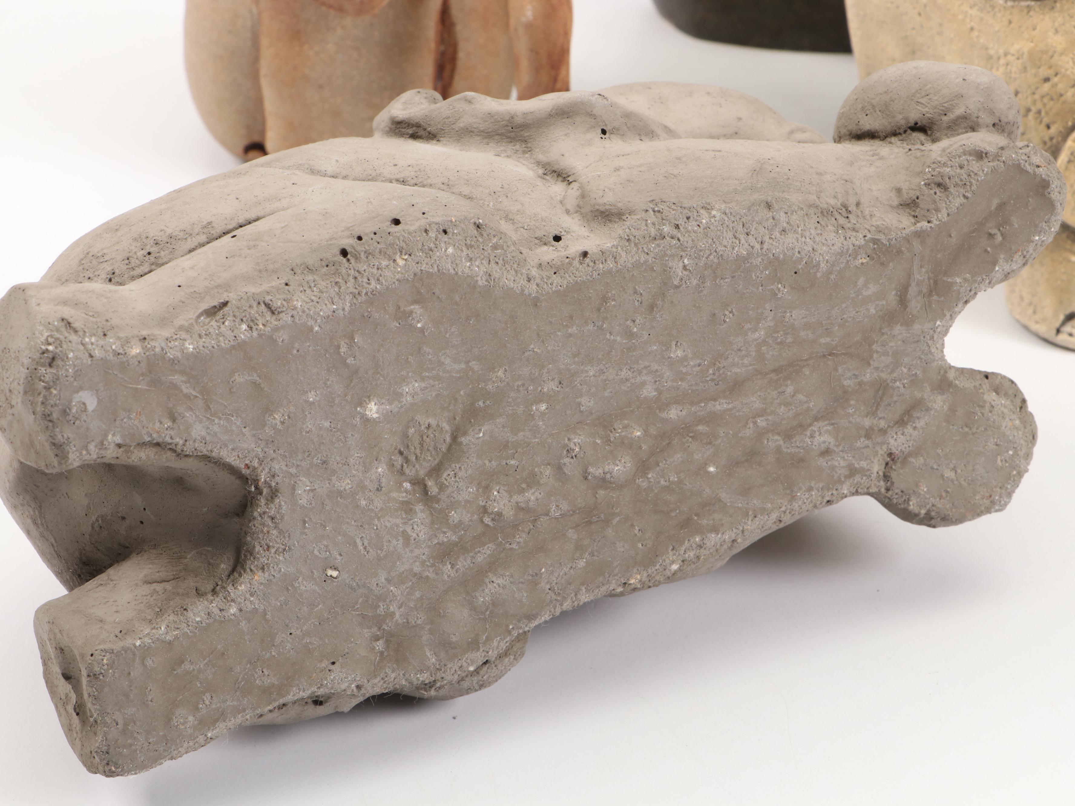 Artist-Made Stoneware Elephant Planter with Concrete and More Elephant Figurines