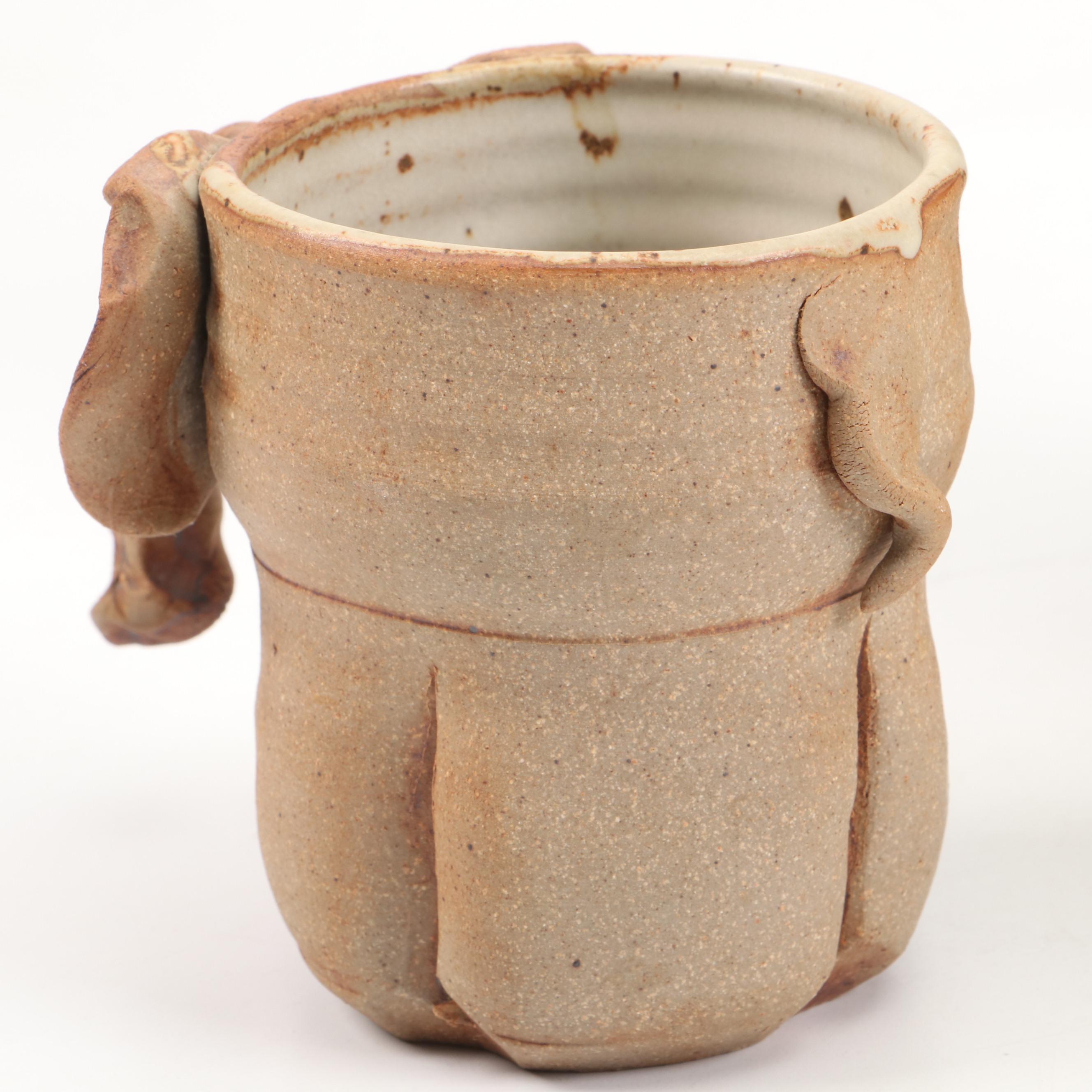 Artist-Made Stoneware Elephant Planter with Concrete and More Elephant Figurines
