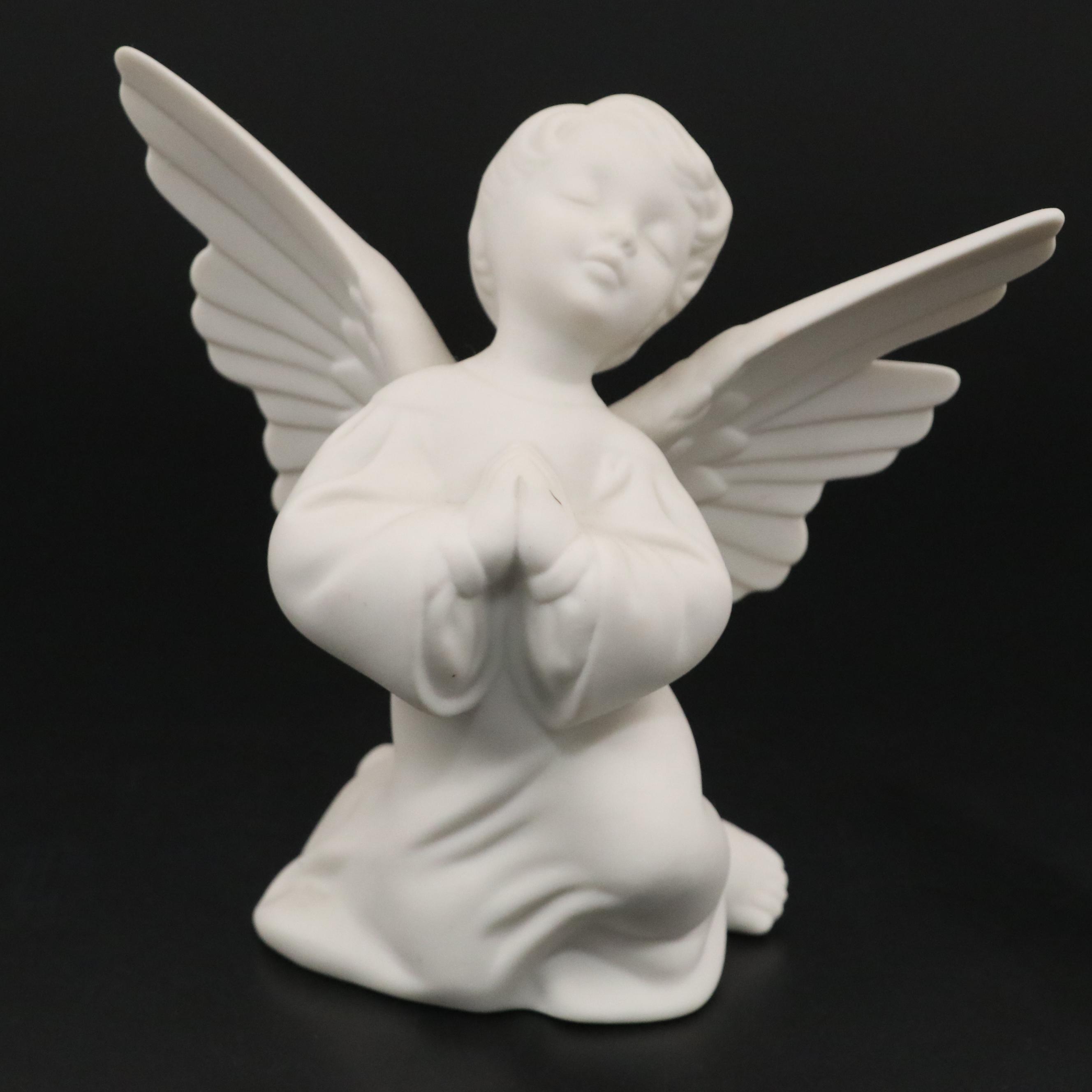 Scmid Bros. Gilt Bisque Porcelain Angel Candle Holders with Other Angel Figurine