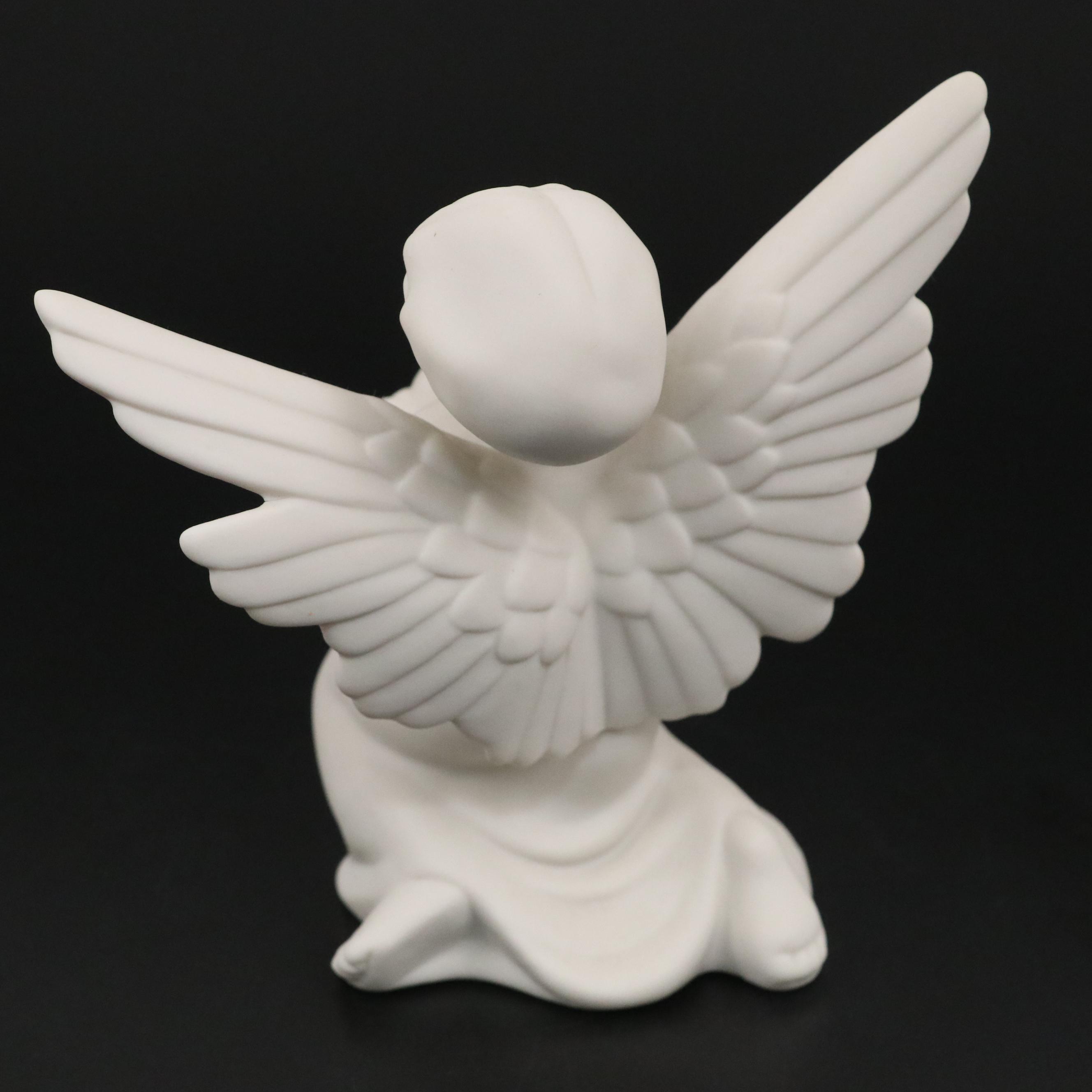 Scmid Bros. Gilt Bisque Porcelain Angel Candle Holders with Other Angel Figurine