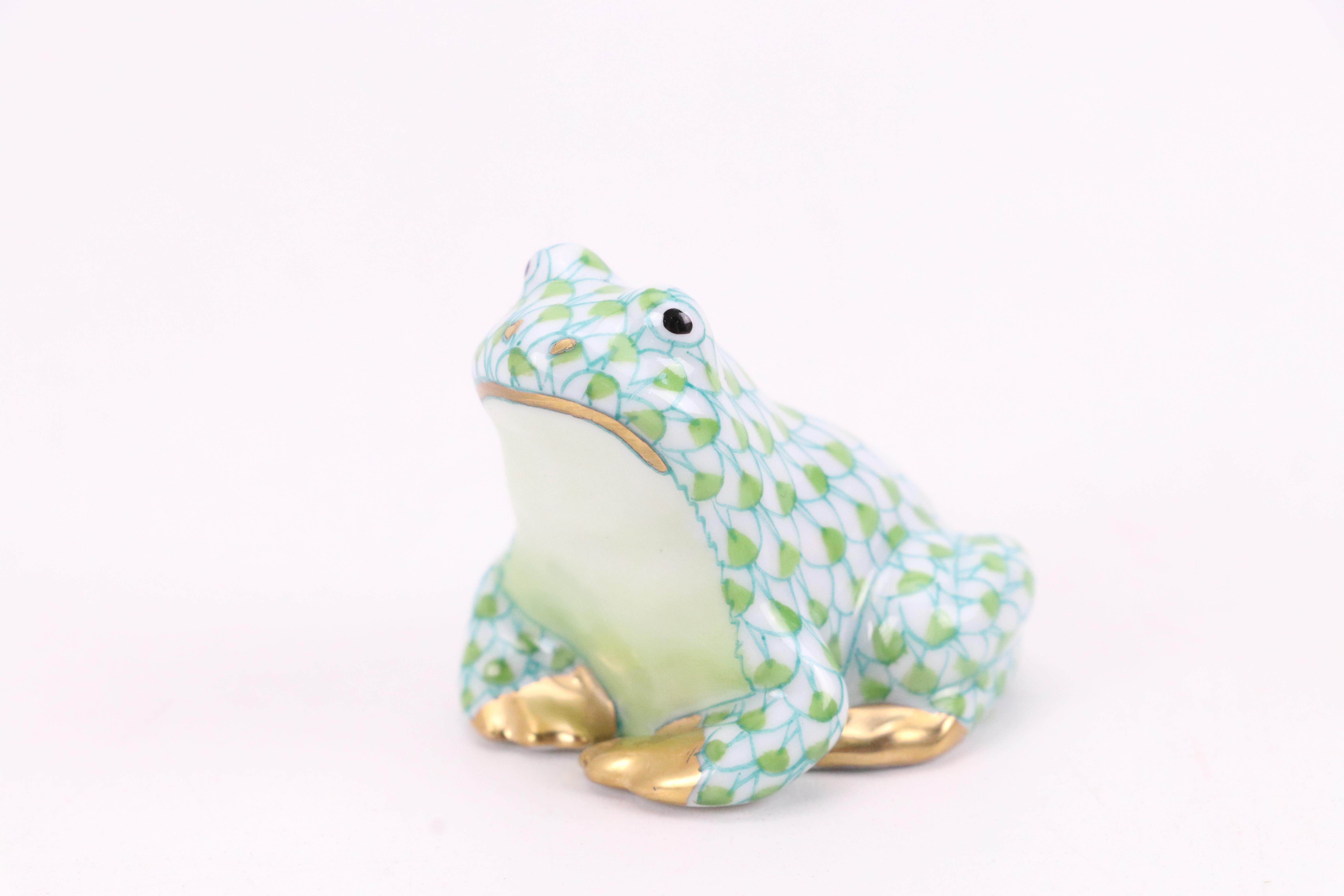 Herend Key Lime with Gold and Other Fishnet "Miniature Frog" Porcelain Figurines