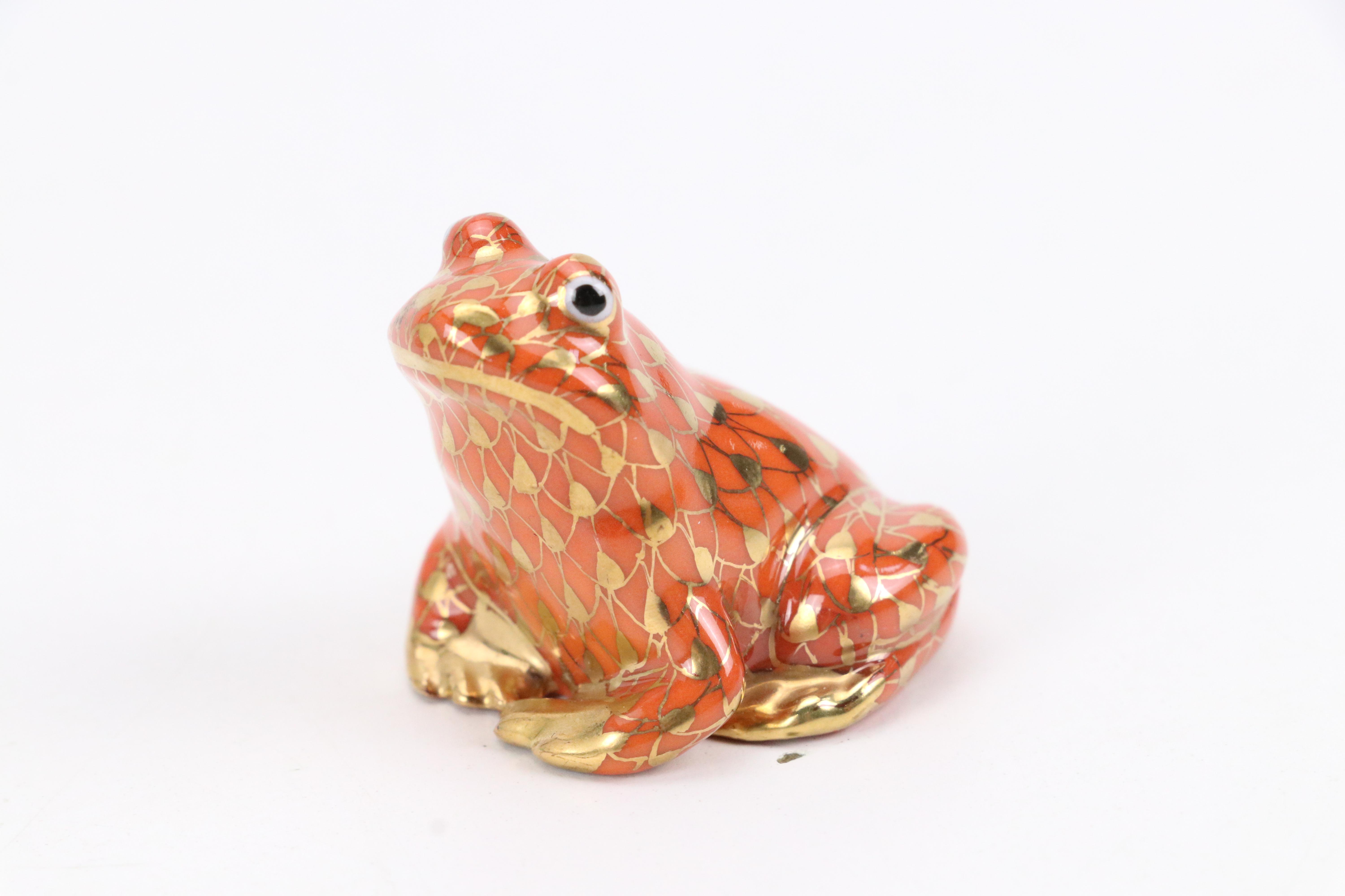 Herend Key Lime with Gold and Other Fishnet "Miniature Frog" Porcelain Figurines
