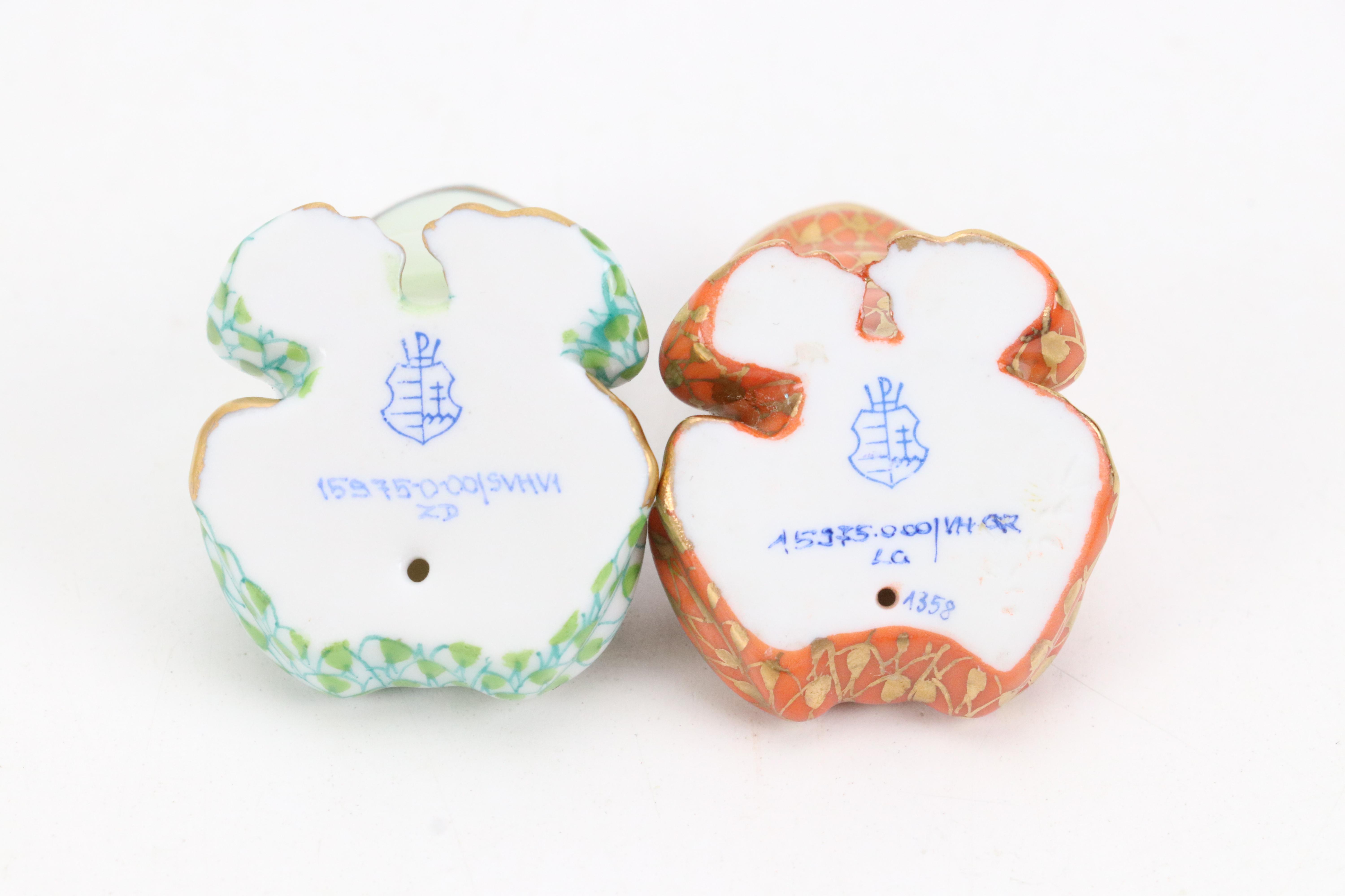 Herend Key Lime with Gold and Other Fishnet "Miniature Frog" Porcelain Figurines