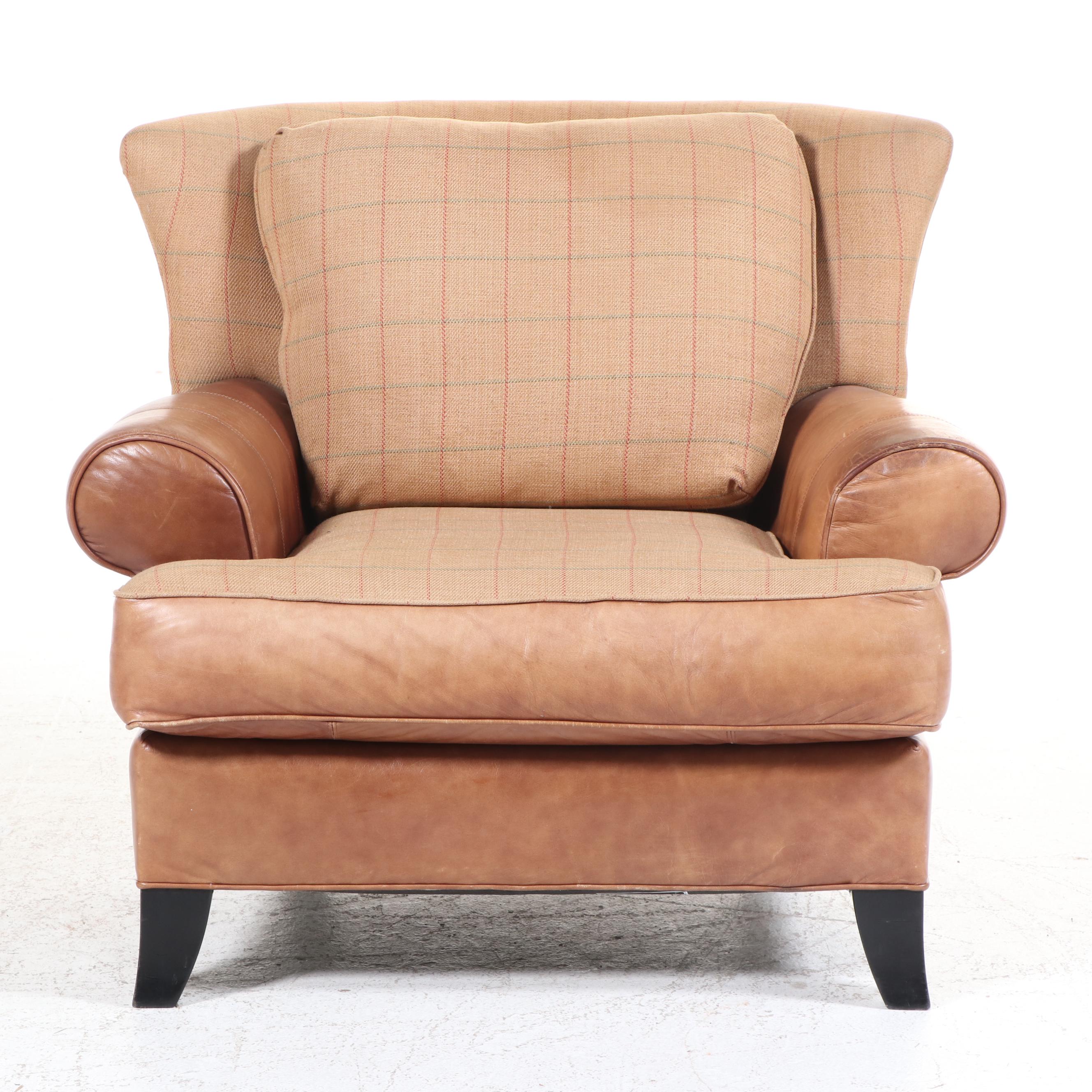 Ferguson Copeland, Ltd. "Garbo" Leather and Plaid Upholstered Armchair