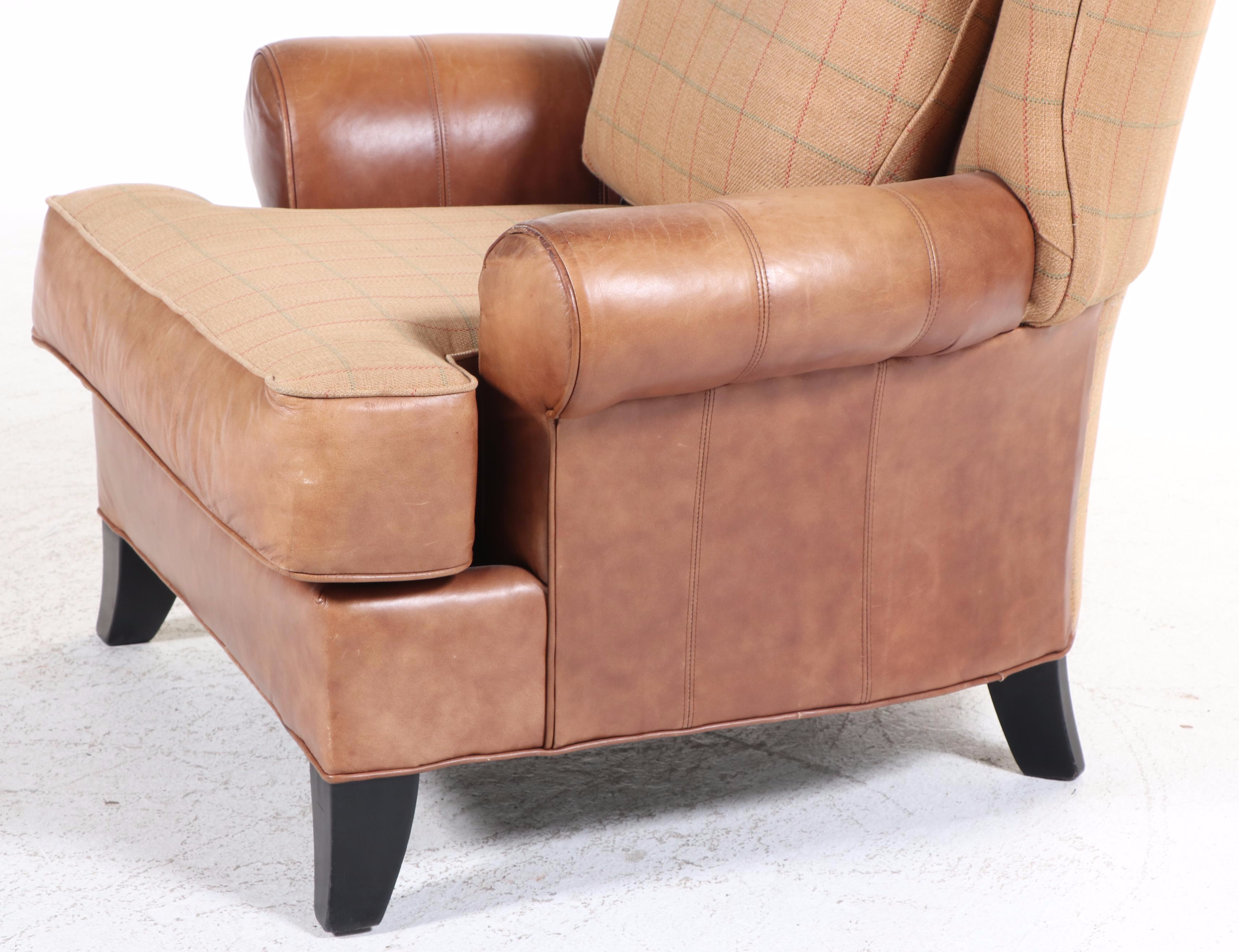 Ferguson Copeland, Ltd. "Garbo" Leather and Plaid Upholstered Armchair