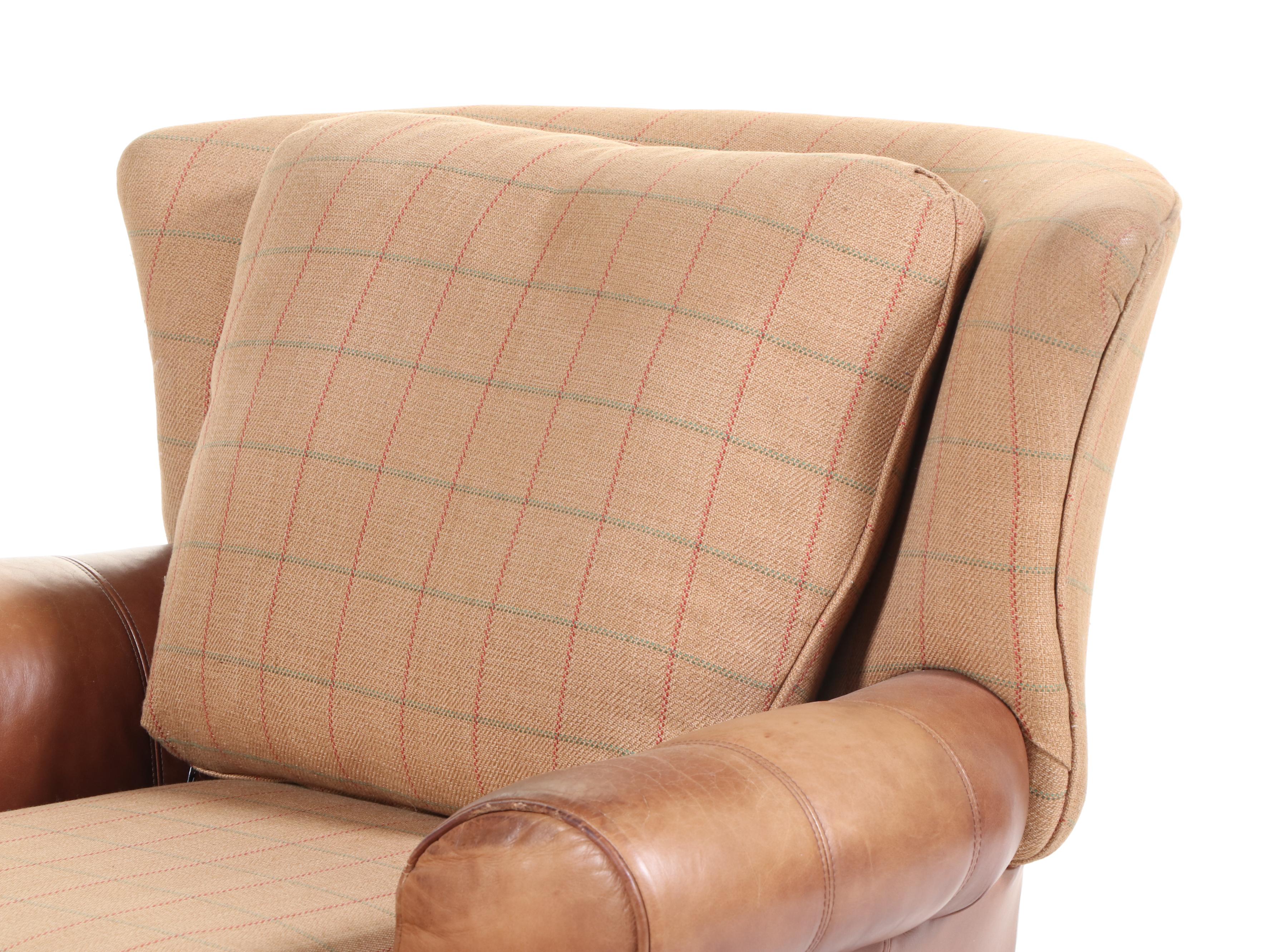 Ferguson Copeland, Ltd. "Garbo" Leather and Plaid Upholstered Armchair