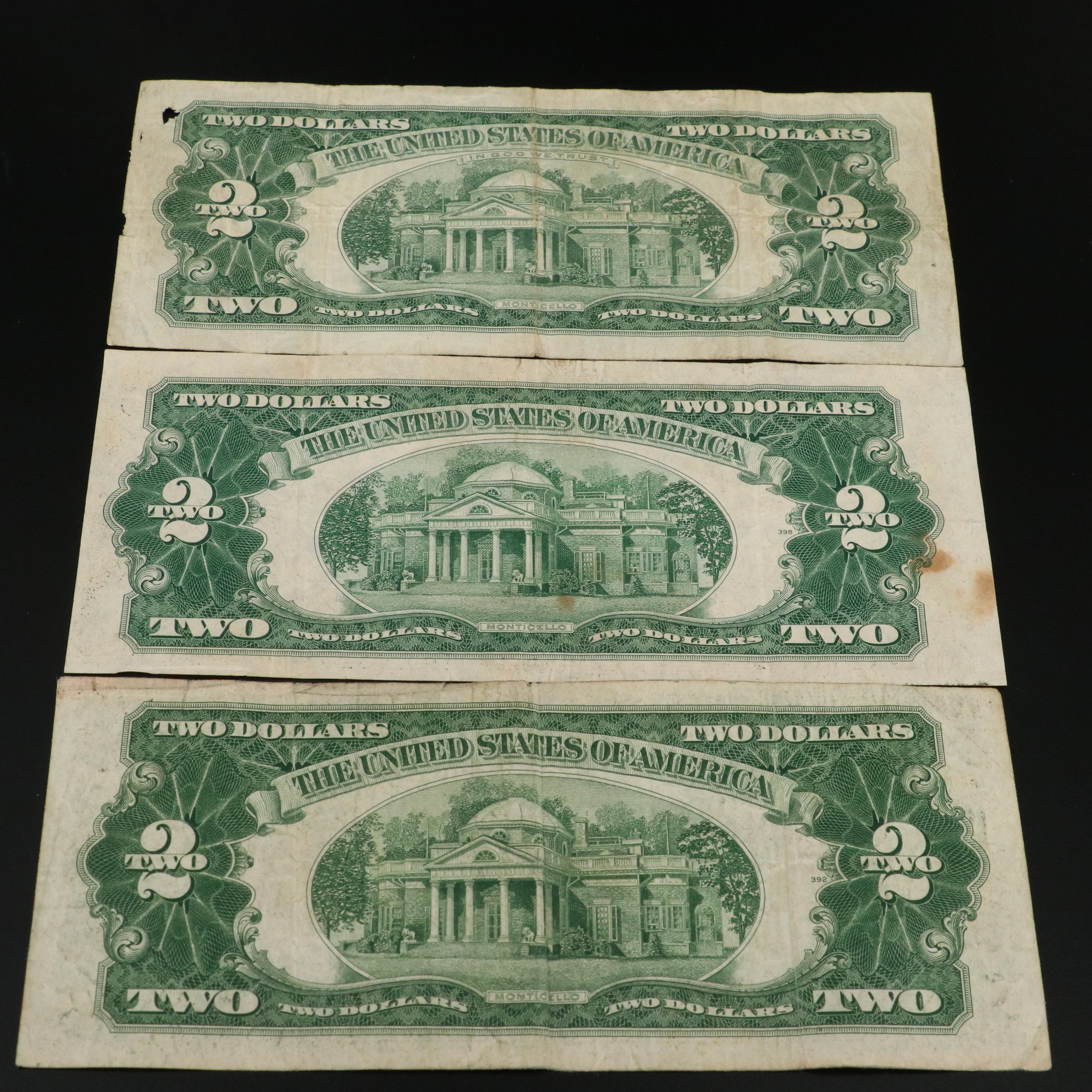 Group of Thirty-One Red Seal United States Legal Tender Two Dollar Notes