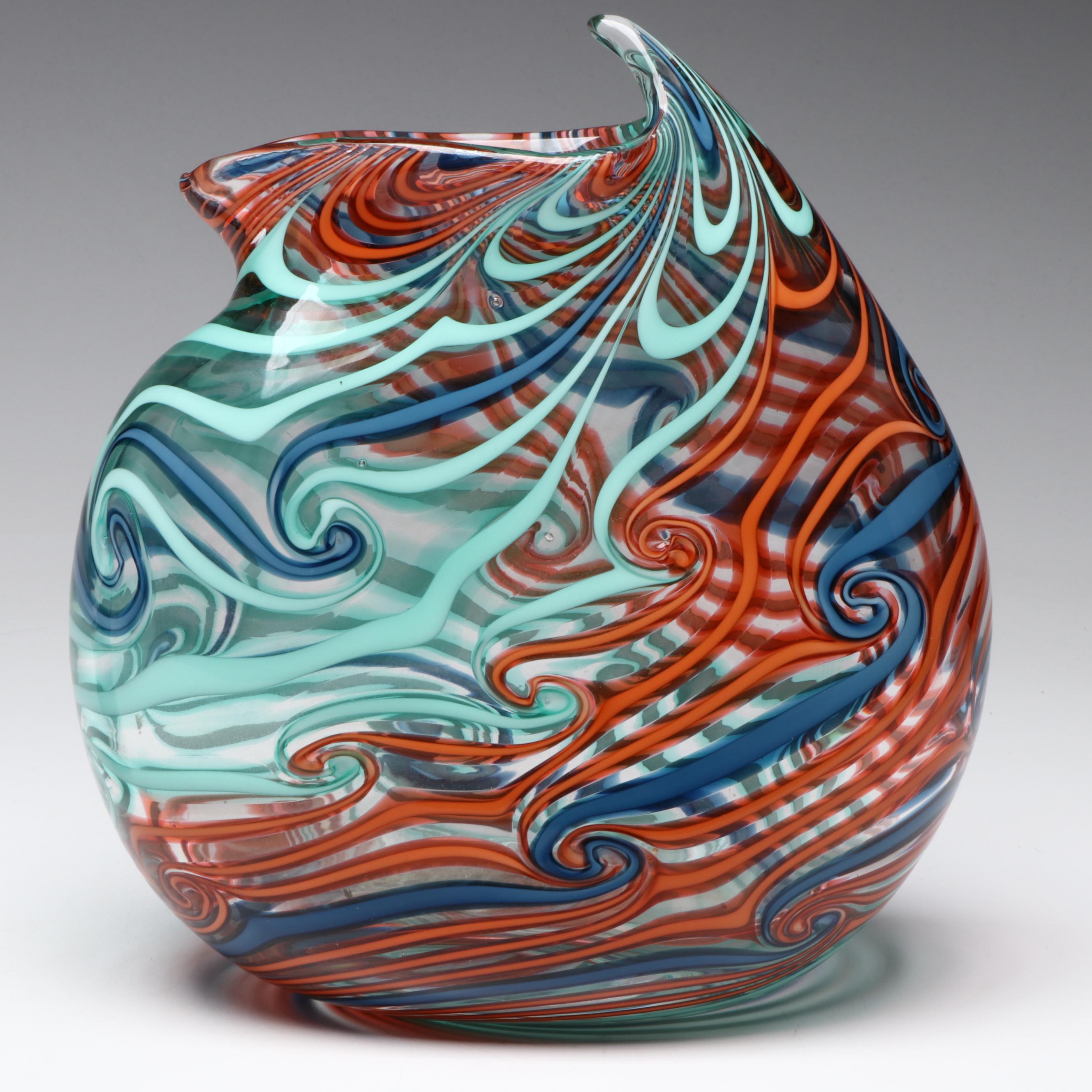 David Russell Blown Studio Art Glass Coil Vase and Art Glass Paperweight