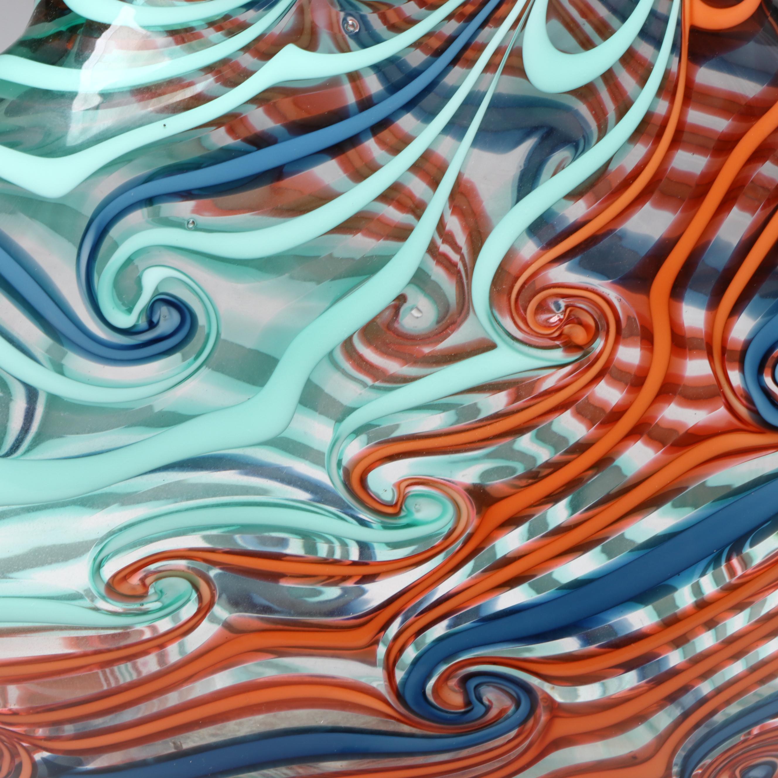 David Russell Blown Studio Art Glass Coil Vase and Art Glass Paperweight