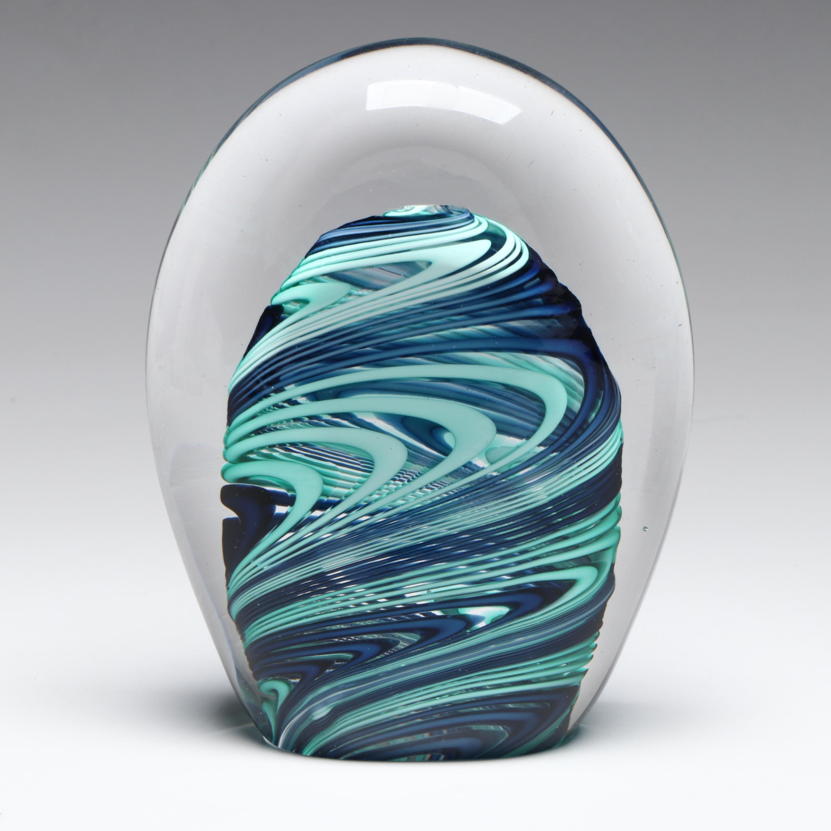 David Russell Blown Studio Art Glass Coil Vase and Art Glass Paperweight