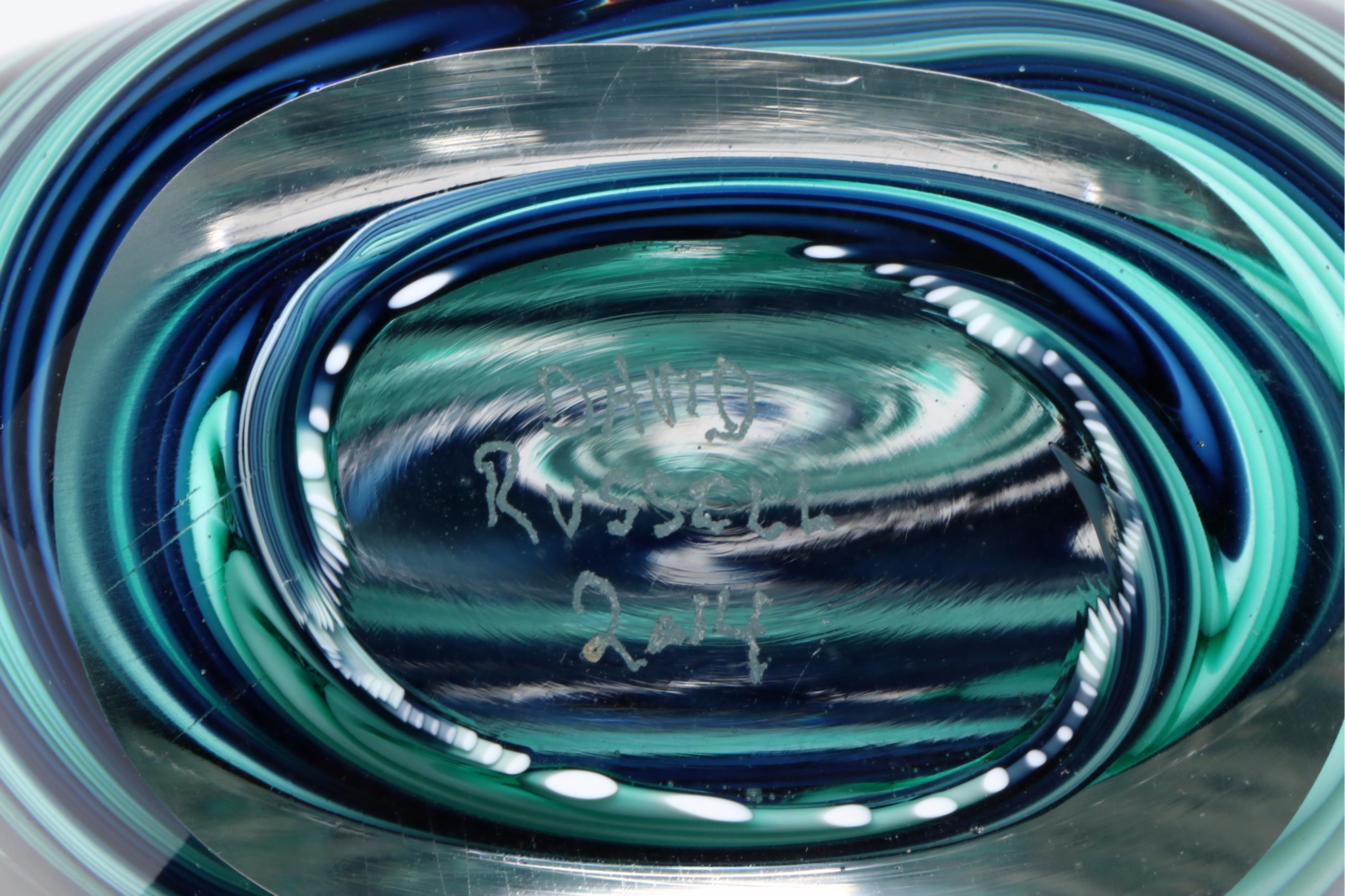 David Russell Blown Studio Art Glass Coil Vase and Art Glass Paperweight