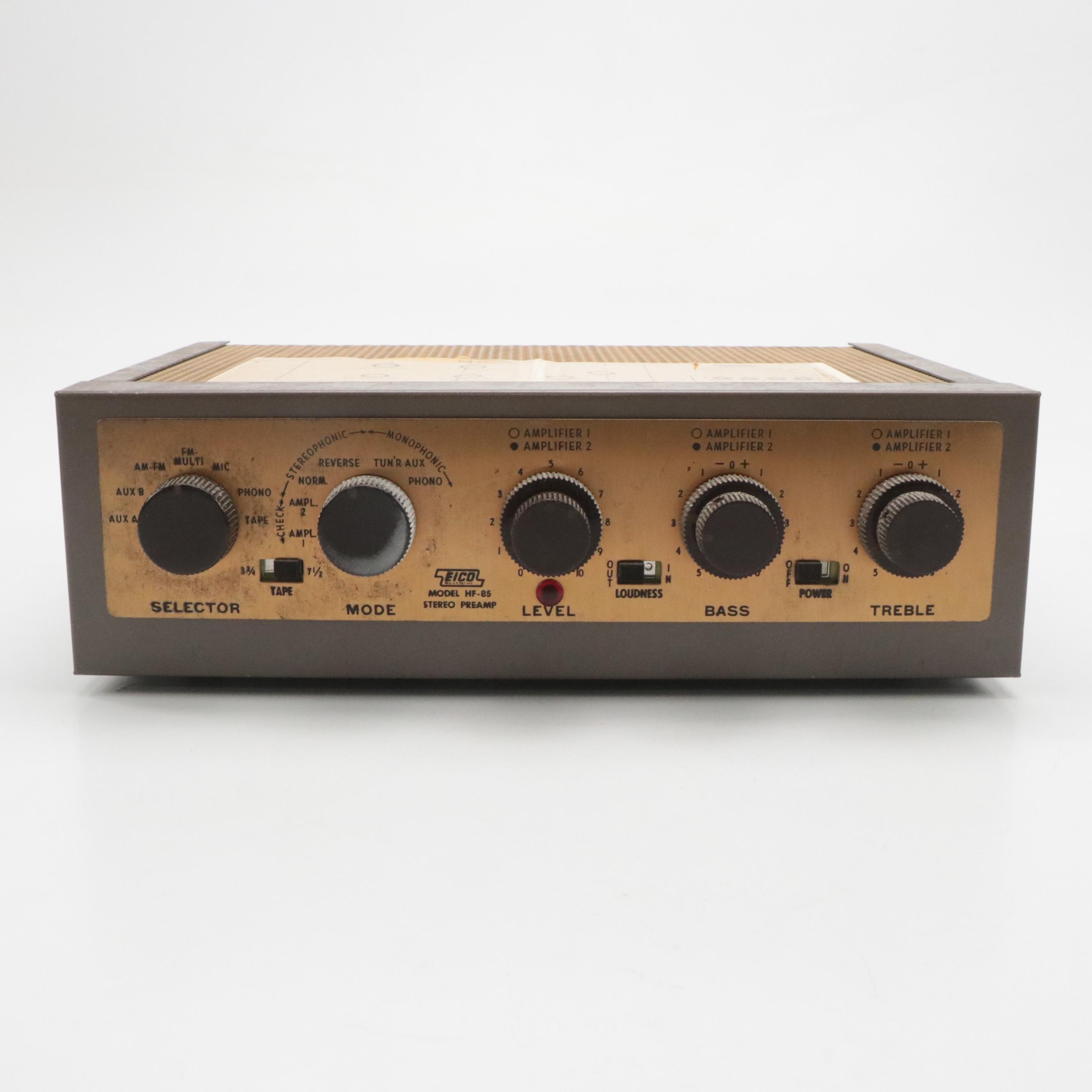 EICO HF-85 Stereo Preamp, Sony Television with Simpson Amp Meter, Headphones