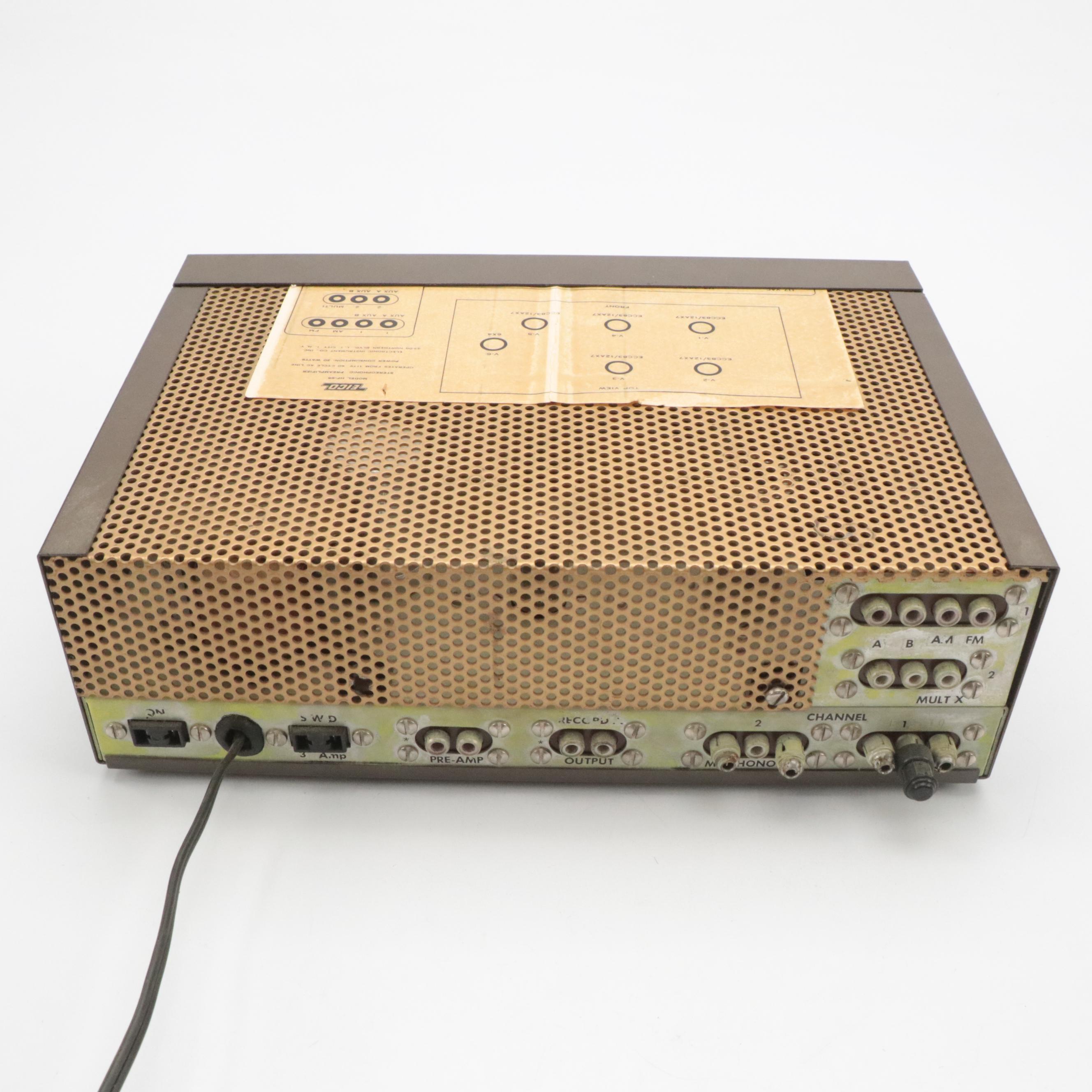 EICO HF-85 Stereo Preamp, Sony Television with Simpson Amp Meter, Headphones