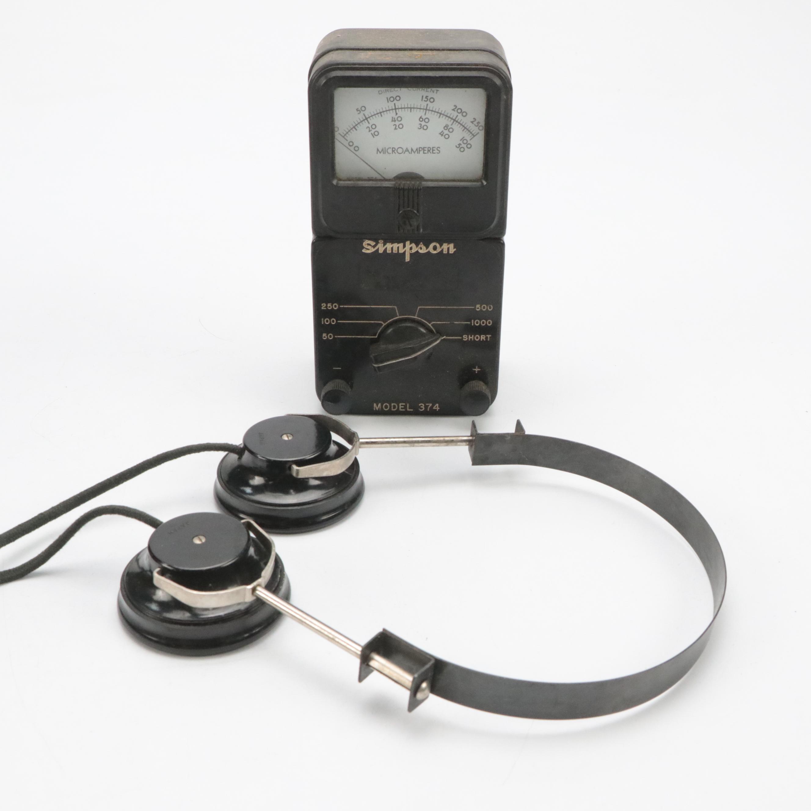 EICO HF-85 Stereo Preamp, Sony Television with Simpson Amp Meter, Headphones
