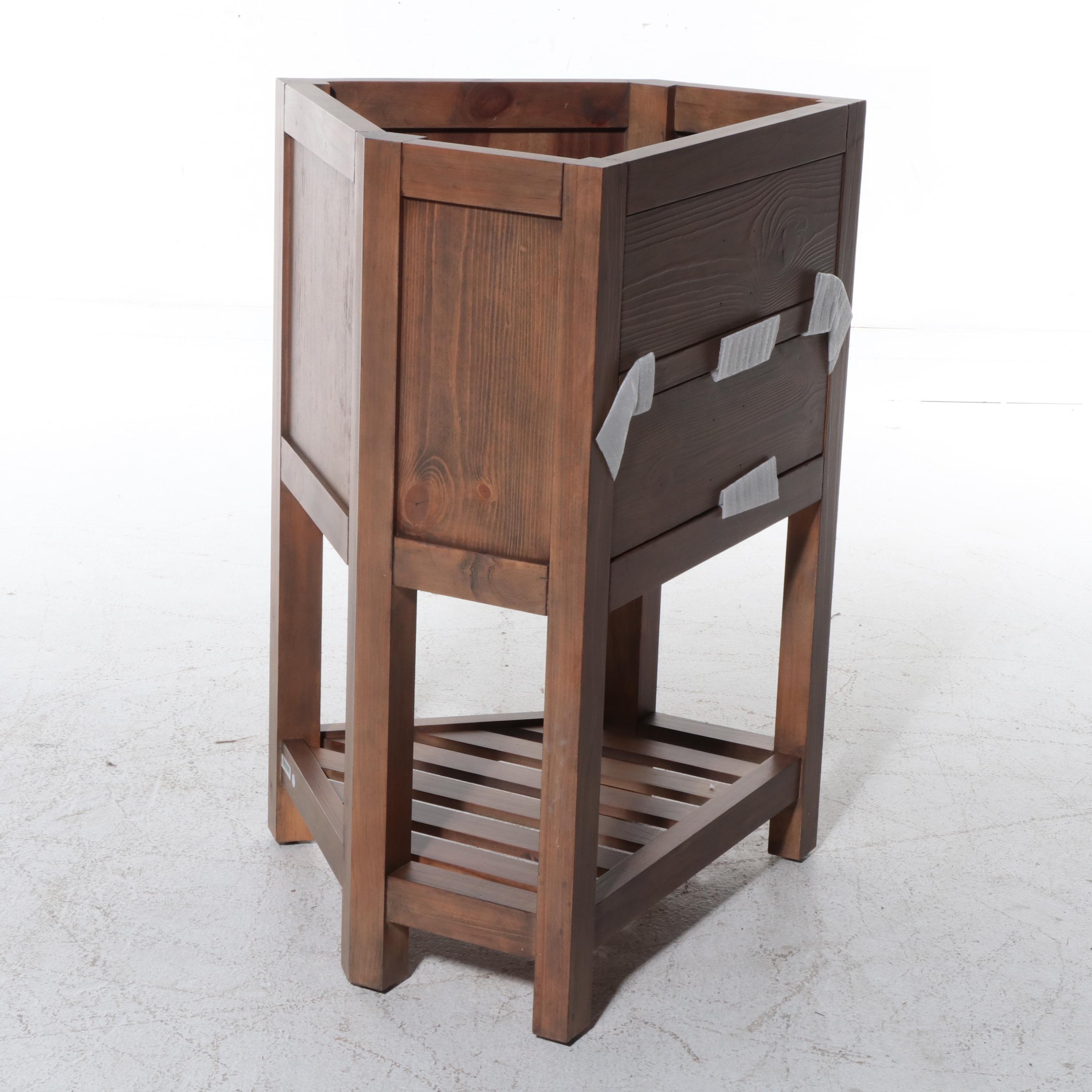 Gray Wash Corner Wooden Vanity Cabinet, Contemporary