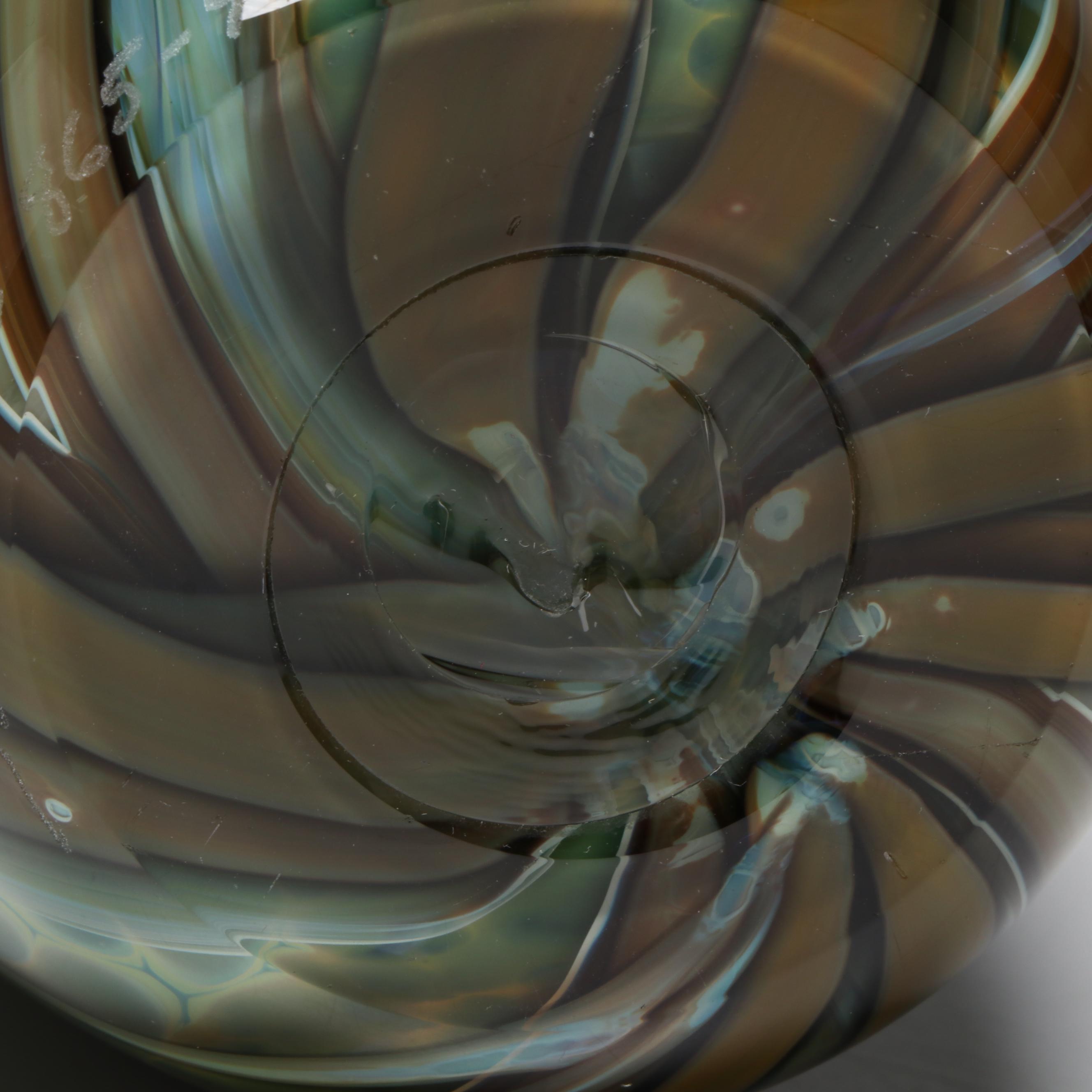 Richard Satava Handblown Floral Motif Studio Art Glass Vase, Late 20th Century