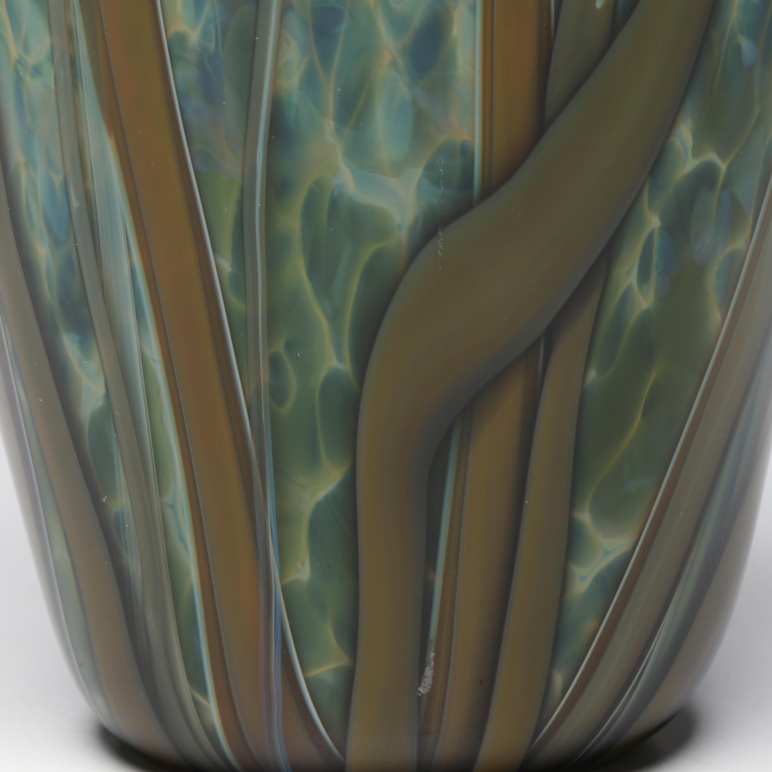 Richard Satava Handblown Floral Motif Studio Art Glass Vase, Late 20th Century