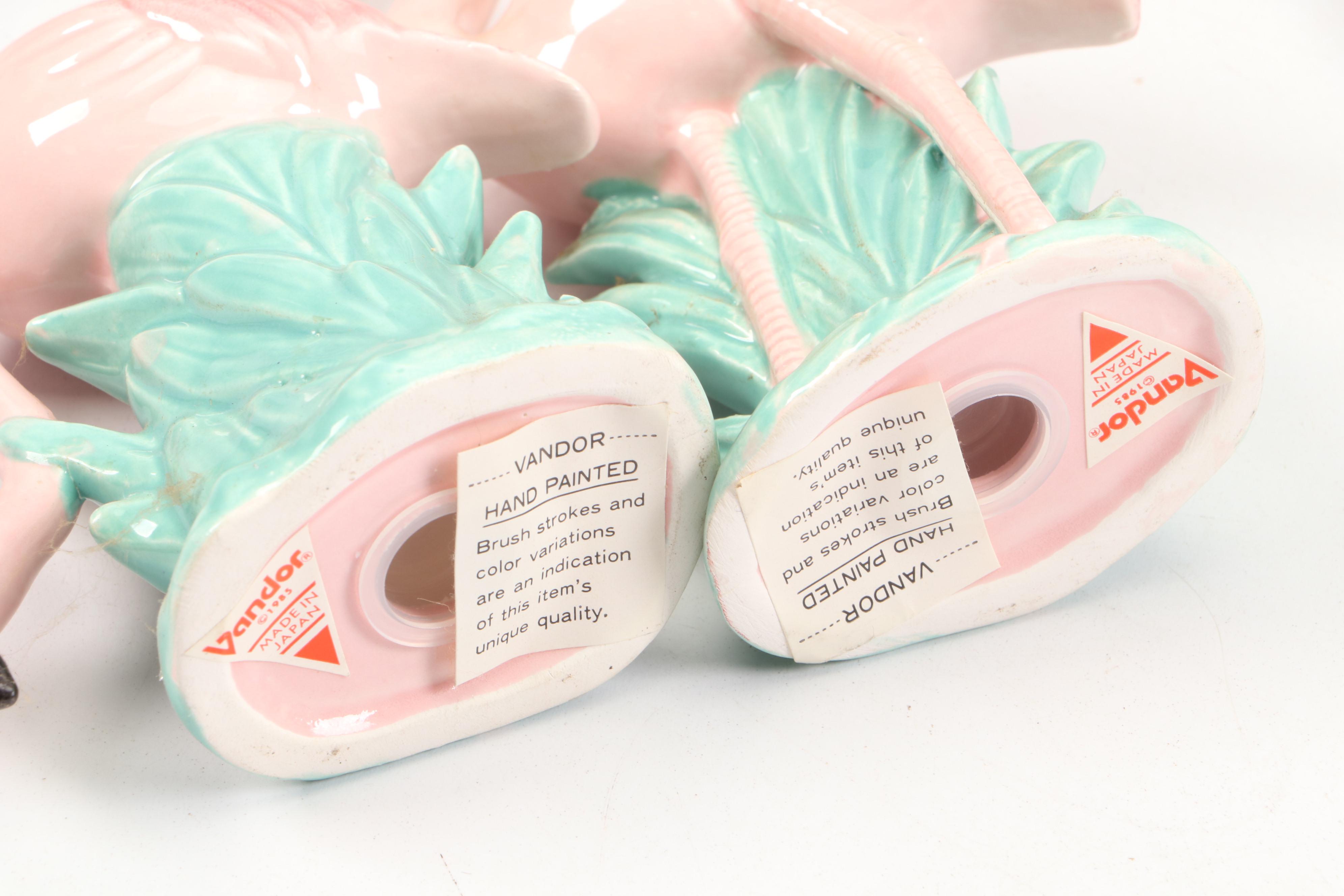 Vandor Flamingo Shakers with Mayer Plates, Glass Swizzle Sticks and More, 1985